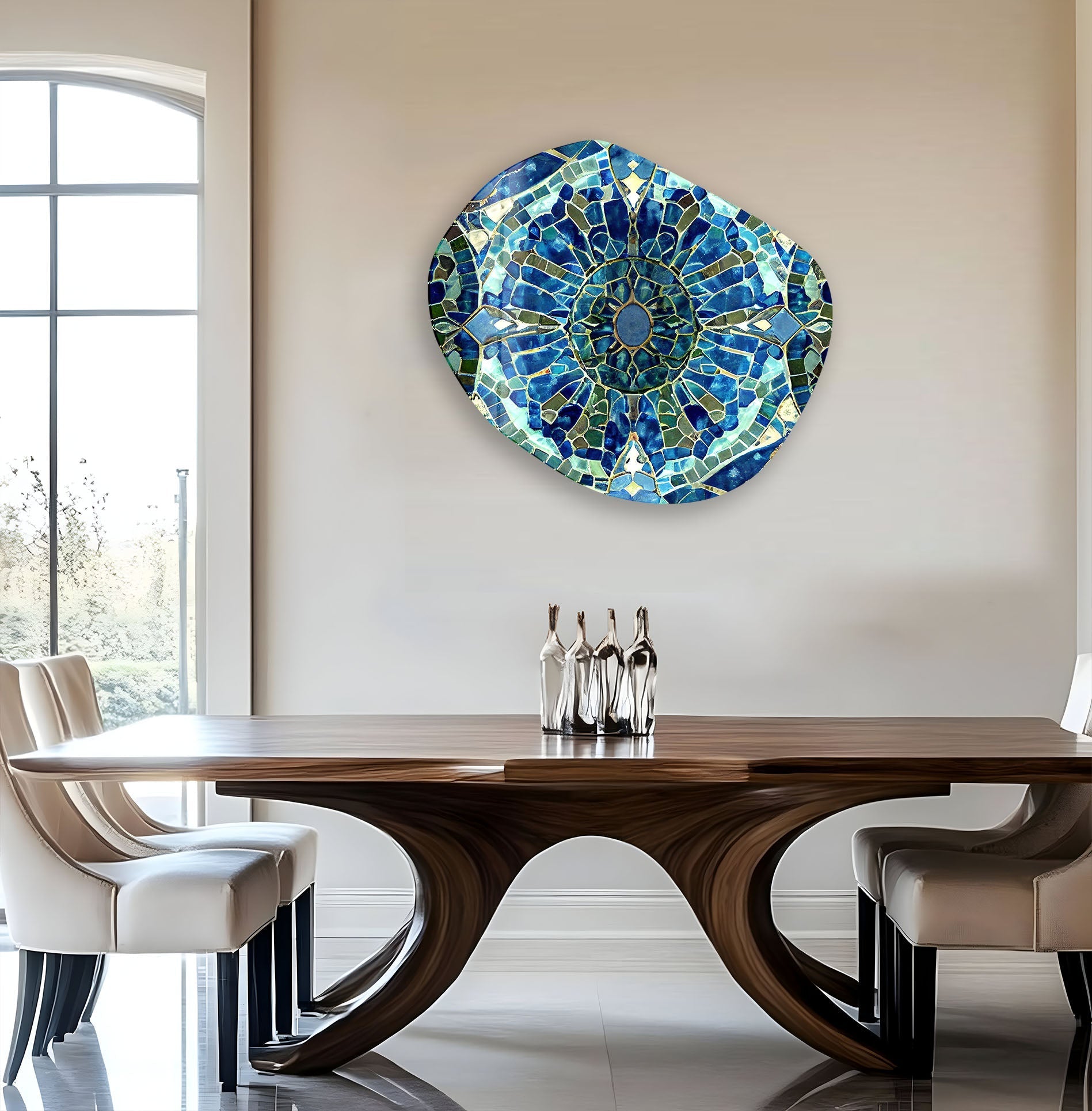 Blue Stained Glass Wall Art - Handcrafted Printing Decor for Home & Office - Perfect for Living Room, Bedroom, and Gift Giving