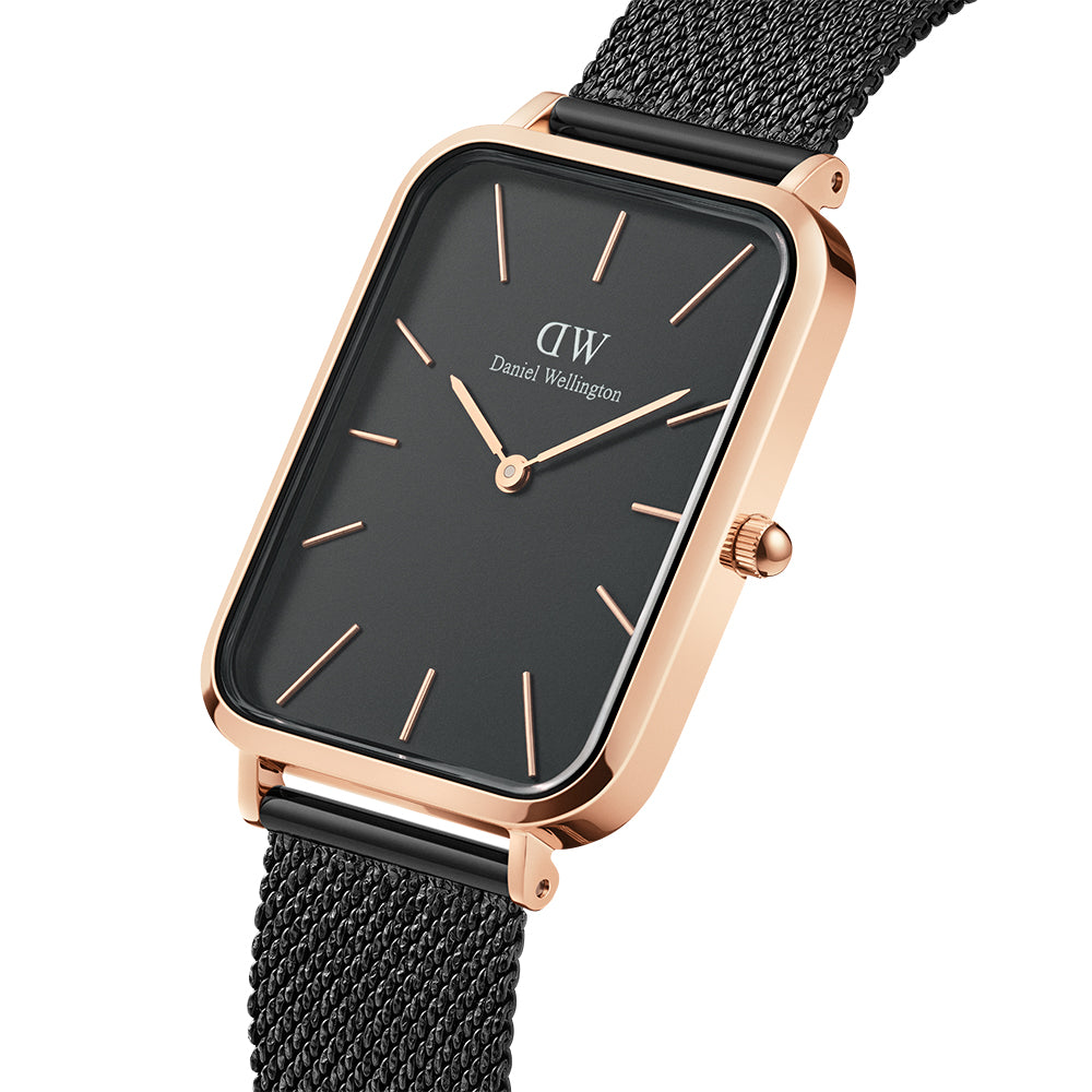 Daniel Wellington Quadto Pressed Ashfield Black Watch - Minimalist Design for Men & Women - Perfect for Casual, Office & Formal Occasions