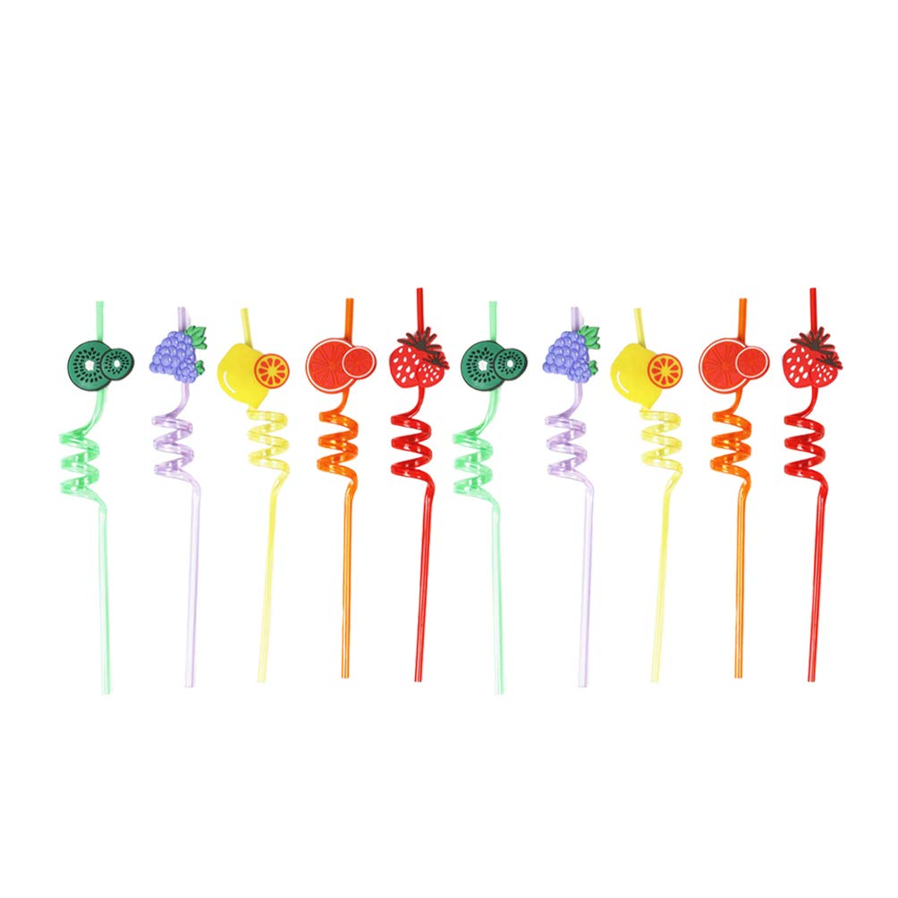 10 Pack Colorful Spiral Drinking Straws - Hawaiian Party Decor, Tropical Table Centerpiece for Cocktails, Smoothies & Fruit Drinks - Perfect for Luau, Beach & Summer Themed Parties