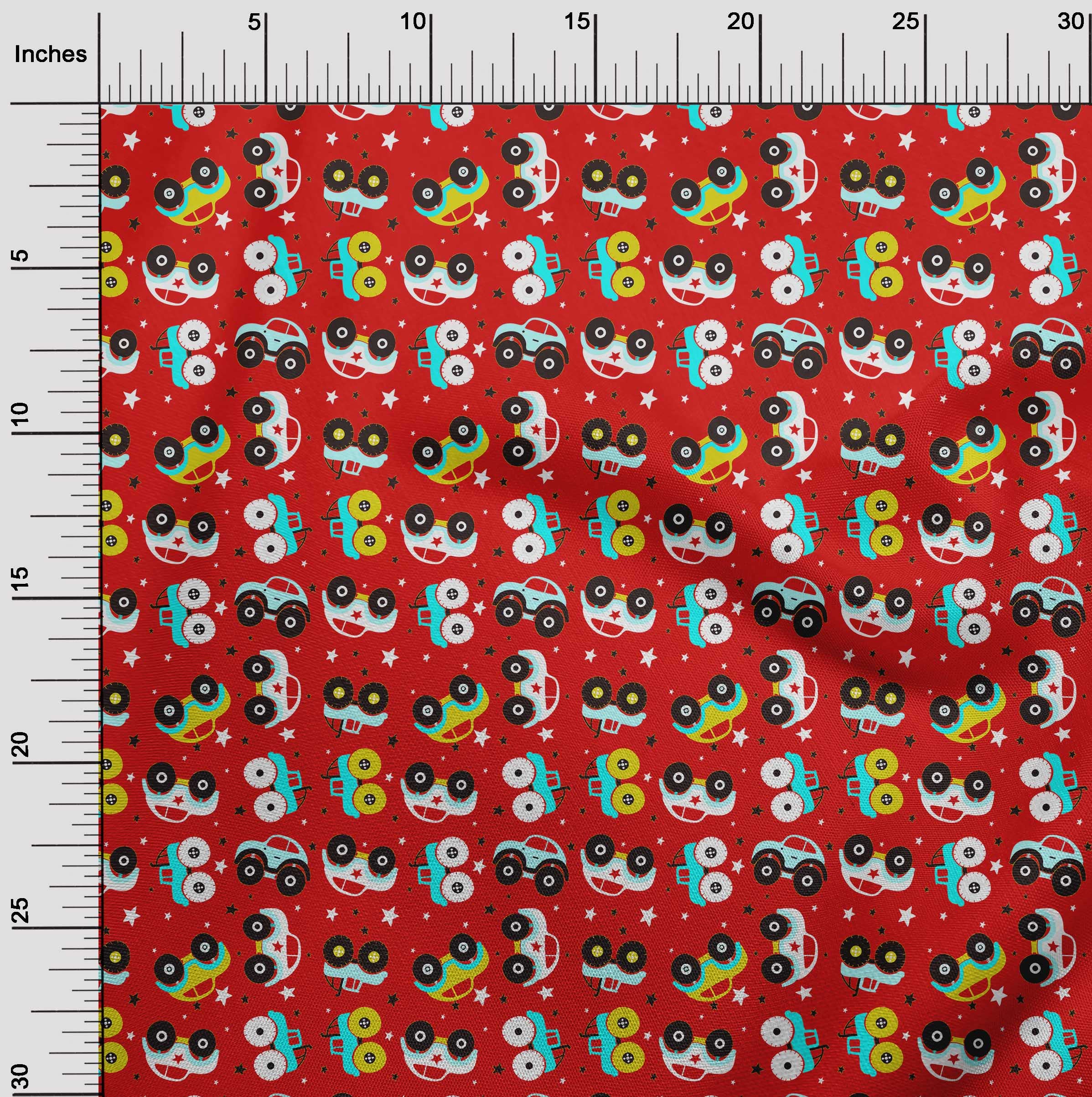 oneOone Polyester Spandex Red Printed Fabric - 56 Inch Wide for Kids Nursery Decor, DIY Craft Projects & Car Upholstery - Soft Stretch Material for Sewing, Quilting and Home Decoration