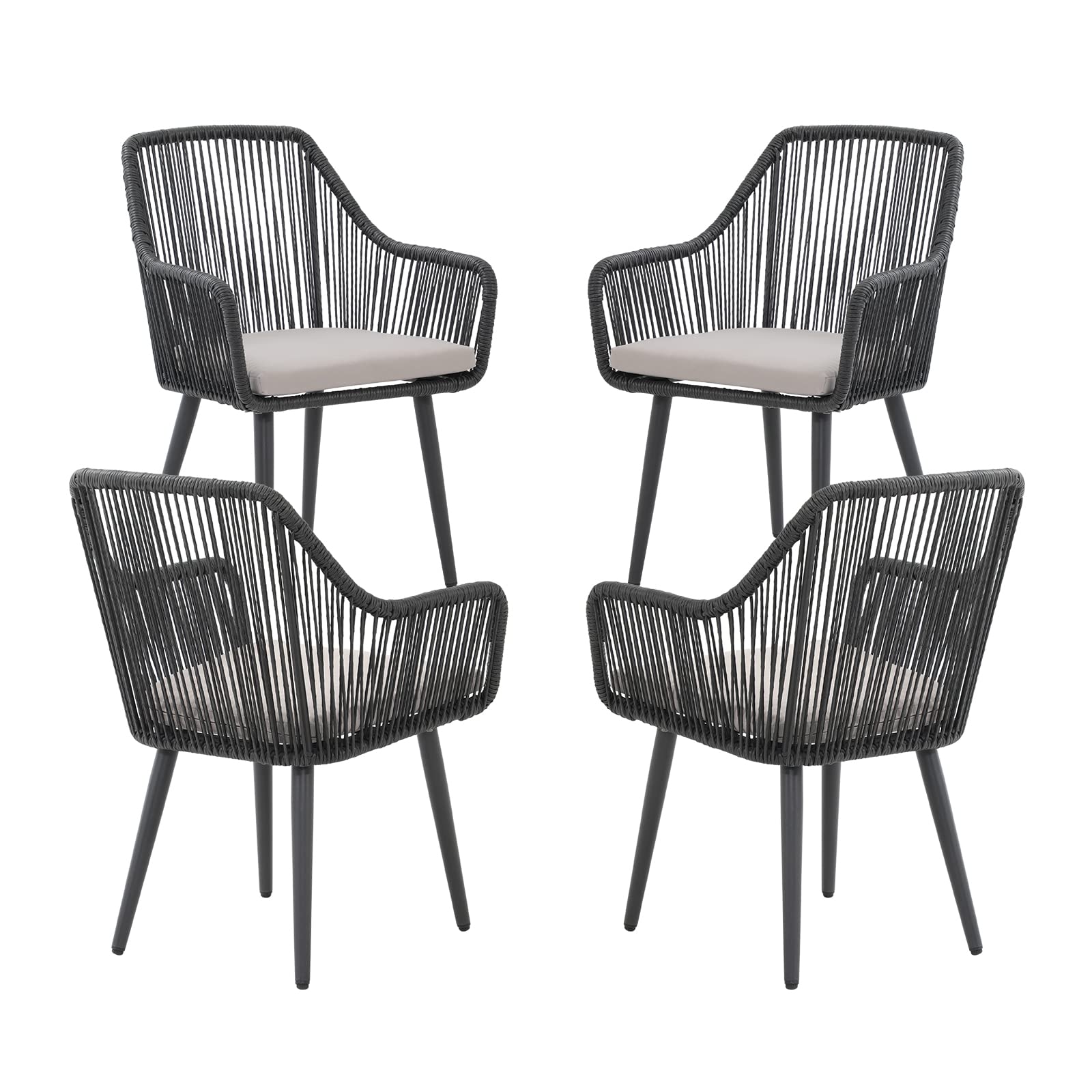 JOIVI 4-Piece Outdoor Patio Dining Chairs Set - Woven Rattan Wicker Chairs with Armrests & Cushions, Sturdy Iron Frame - Perfect for Garden, Backyard, Lawn, Balcony or Indoor Dining Room - Weather-Resistant for Year-Round Use