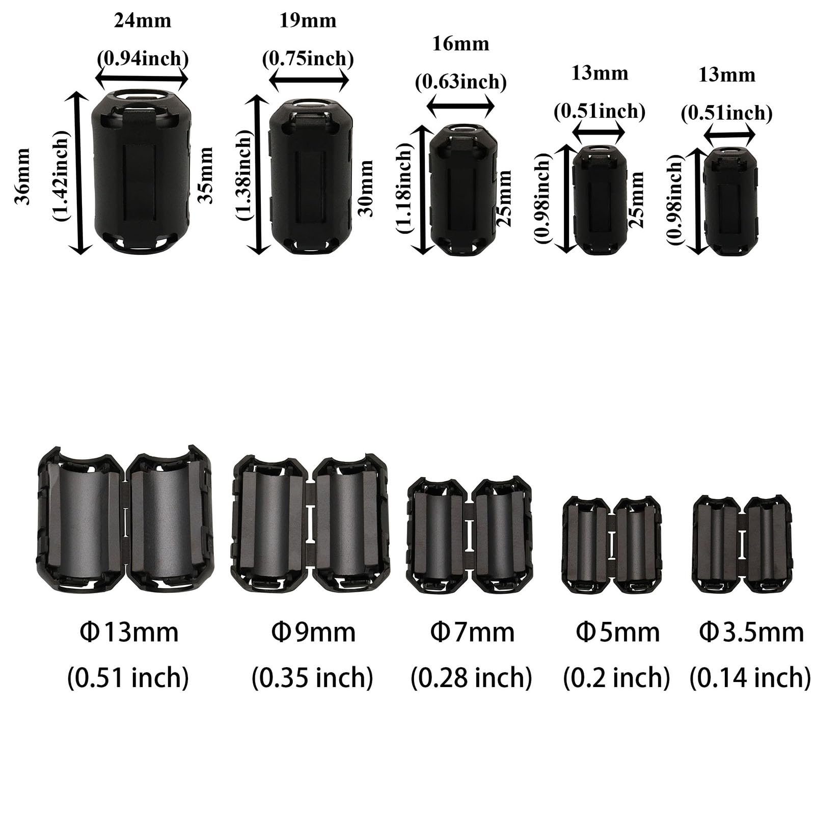 15Pcs 5mm Clip-on Ferrite Ring Core RFI EMI Noise Suppressor for Cables - Ideal for Telephones, TVs, Speakers, Radio, Audio Equipment, Video Cables, and Power Cords - Perfect for Home Theater and Office Setup