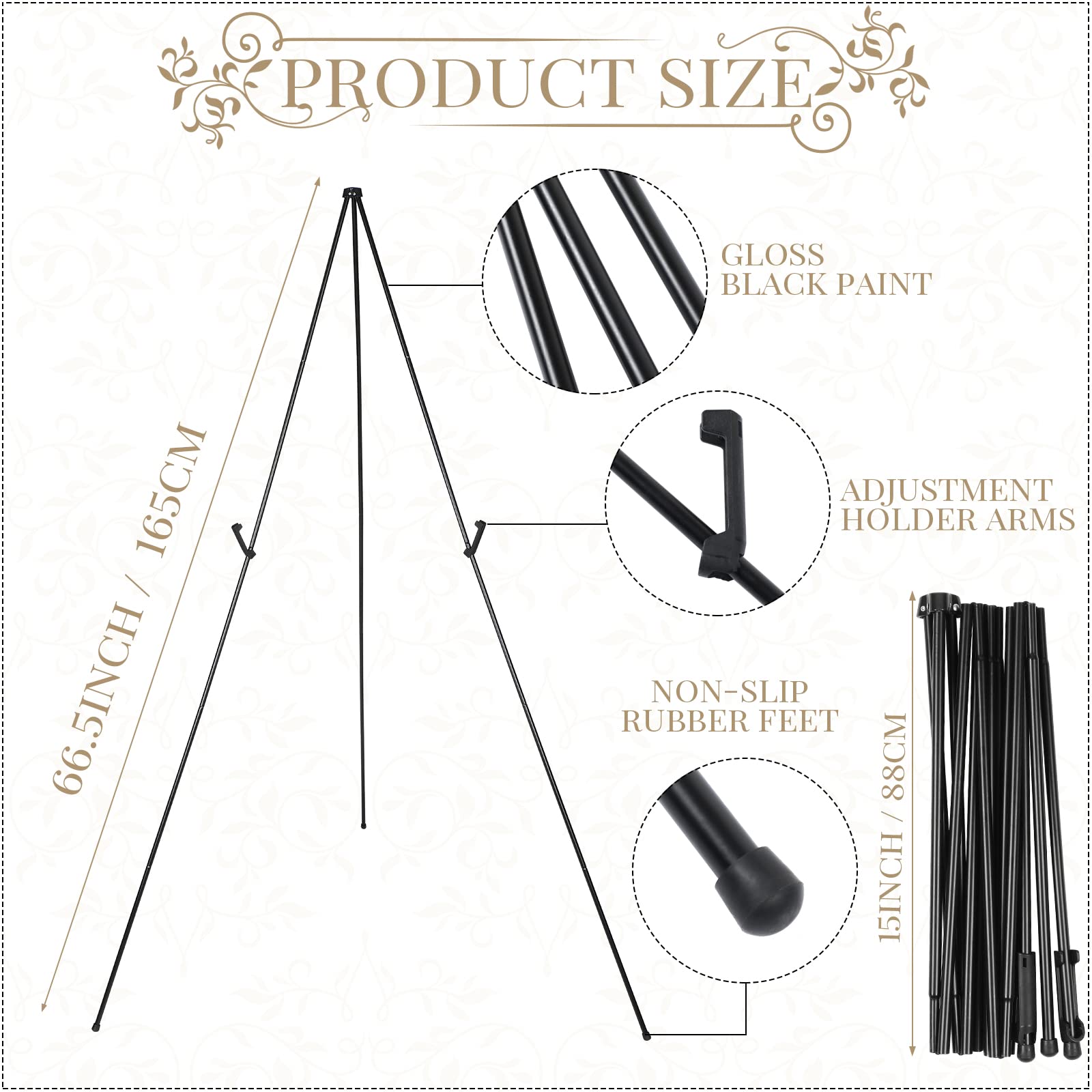 Yexiya 10 Pack 65 Inch Heavy Duty Foldable Metal Easel Stands with Carrying Bag - Black Floor Tripod Display Holder for Wedding Signs, Posters, Art Canvas - Supports 44 lbs - Perfect for Events, Galleries & Classrooms
