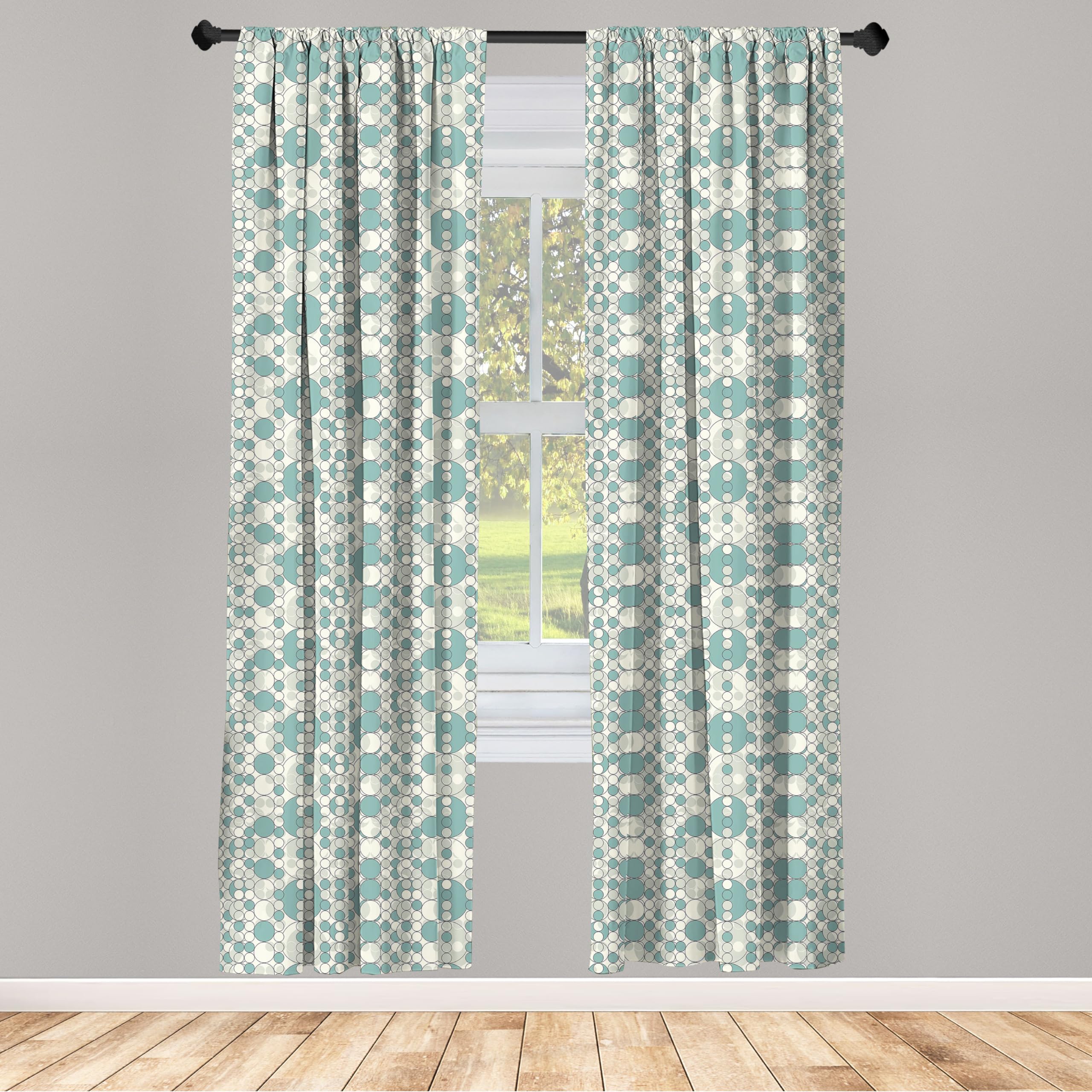 Ambesonne Modern Geometric Curtains - Abstract Circle Lattice Pattern in Pale Teal & Beige | 28x84 Inch 2-Panel Set for Living Room & Bedroom Window Treatments | Perfect for Boho, Contemporary & Minimalist Home Decor
