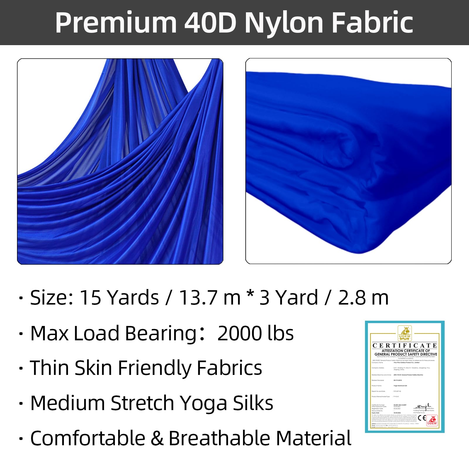 PRIOR FITNESS Aerial Yoga Silks Kit - 9/15/20 Yards Colorful 40D Nylon Fabric Hammock Set with Hardware & Instructional Guide for Beginners to Advanced - Perfect for Home Gym, Studio Training, and Circus Performance