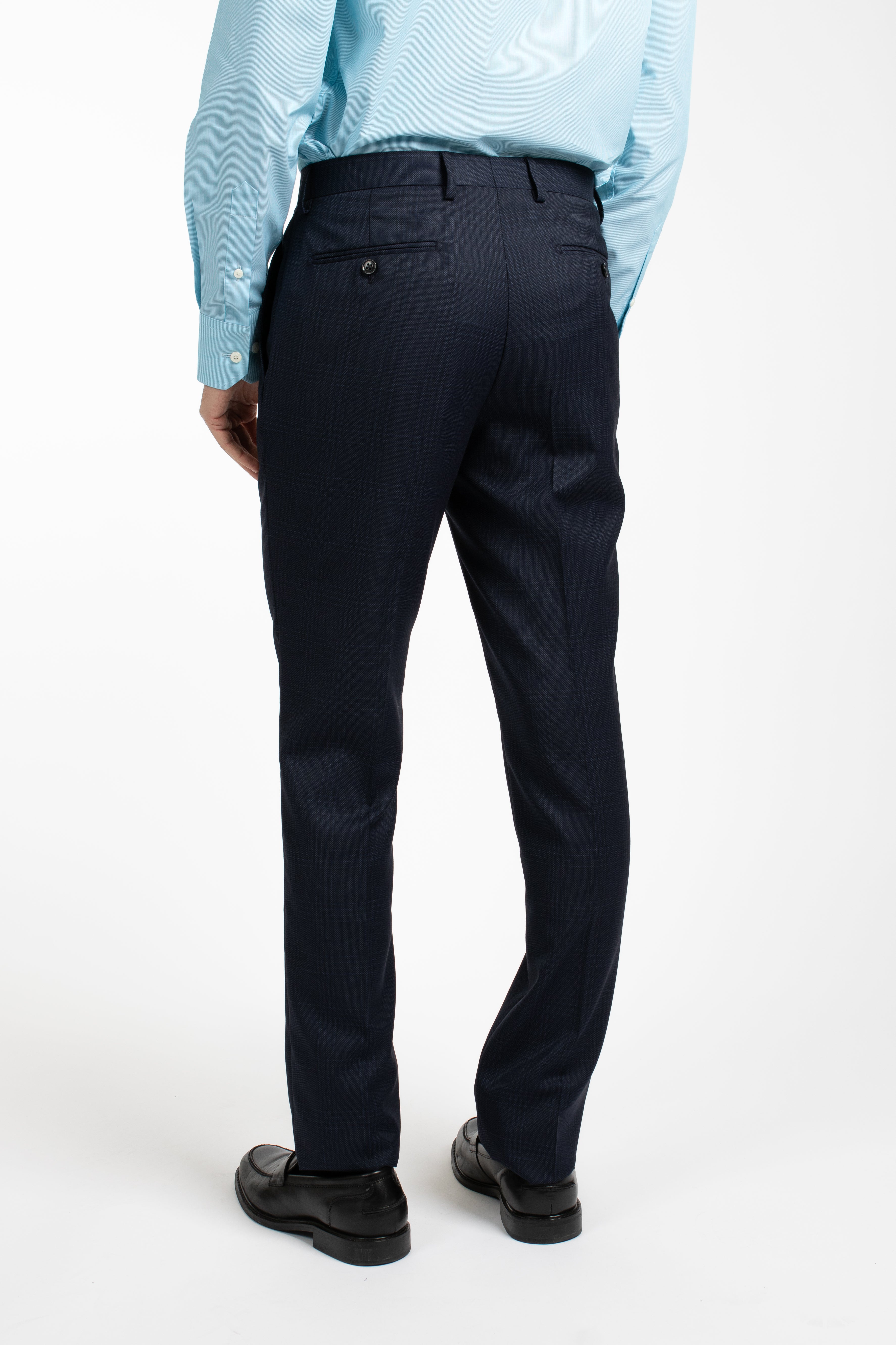 Premium Navy Prince of Wales Check Dress Pants for Men - Classic Business Formal & Office Wear - Perfect for Work, Weddings & Special Occasions