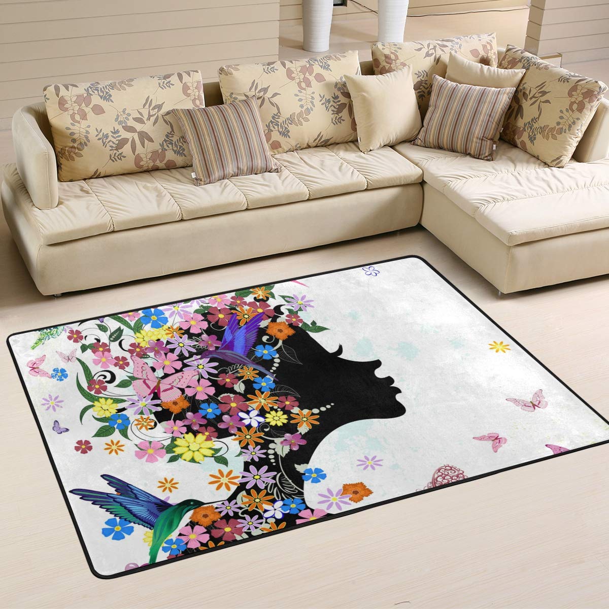 **CENHOME Non-Slip Indoor/Outdoor Area Rug - Colorful Flowers, Butterflies & Fairy Design, Soft Floor Mat for Entryway, Living Room, Bedroom, Kids Room - Perfect for Home Decor & High Traffic Areas**