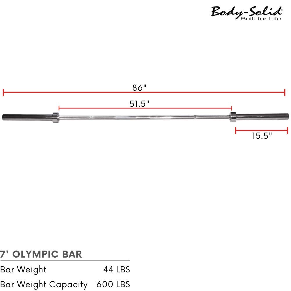 Body-Solid Olympic Barbell - 7FT 44LB Heavy Duty Weight Lifting Bar for Strength Training, Powerlifting & Home Gym Workouts - Perfect for CrossFit, Deadlifts, Squats & Bench Press