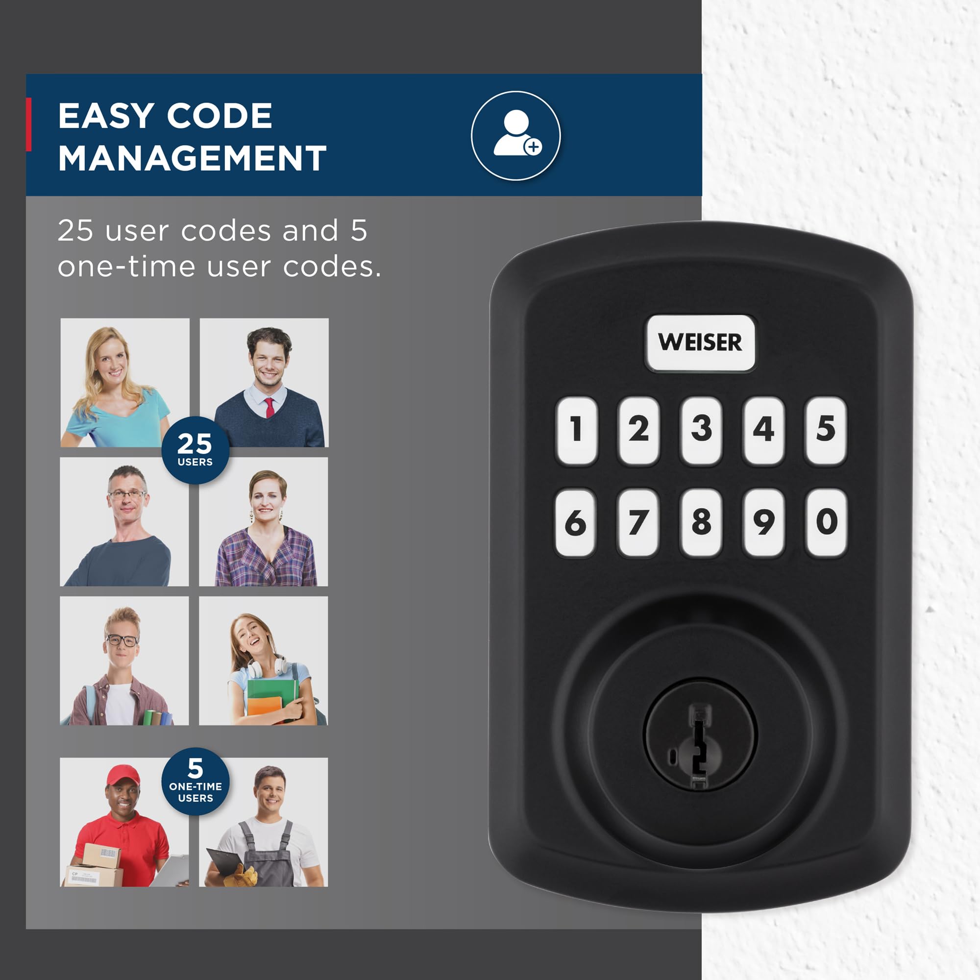 Weiser Powerbolt 3 Matte Black Keyless Entry Deadbolt Lock - 10-Button Keypad with Auto Lock & 12-Month Battery Life - Electronic Smart Door Lock for Front Door Security & Home Décor - Perfect for Apartments, Houses & Vacation Homes