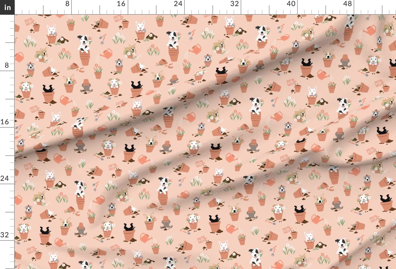 Garden Peach Flowers Dog Print Velvet Fabric by The Yard - Spring Decor & Upholstery