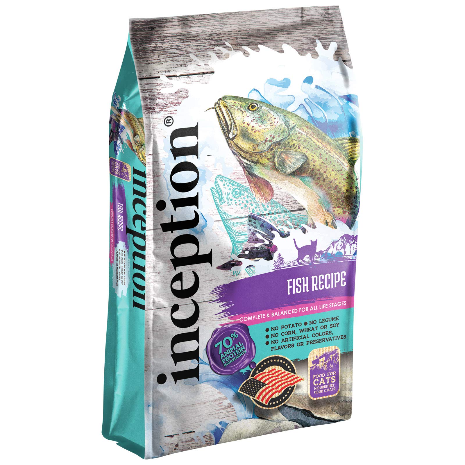 Inception® Dry Cat Food Fish Recipe - Grain-Free, High-Protein Cat Food for Adult Cats - 4 lb Bag - Perfect for Indoor & Outdoor Cats, Supports Healthy Skin & Coat