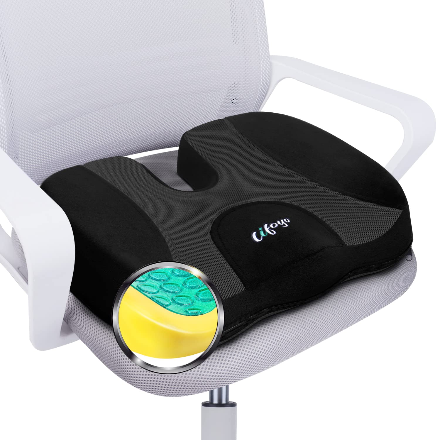 Gel Memory Foam Seat Cushion for Office Chair - Orthopedic Tailbone Pain Relief & Sciatica Support Pillow - Comfortable Desk Chair Cushion for Computer, Gaming, Wheelchair - Perfect for Long Work Hours, Gaming Sessions & Home Office Use