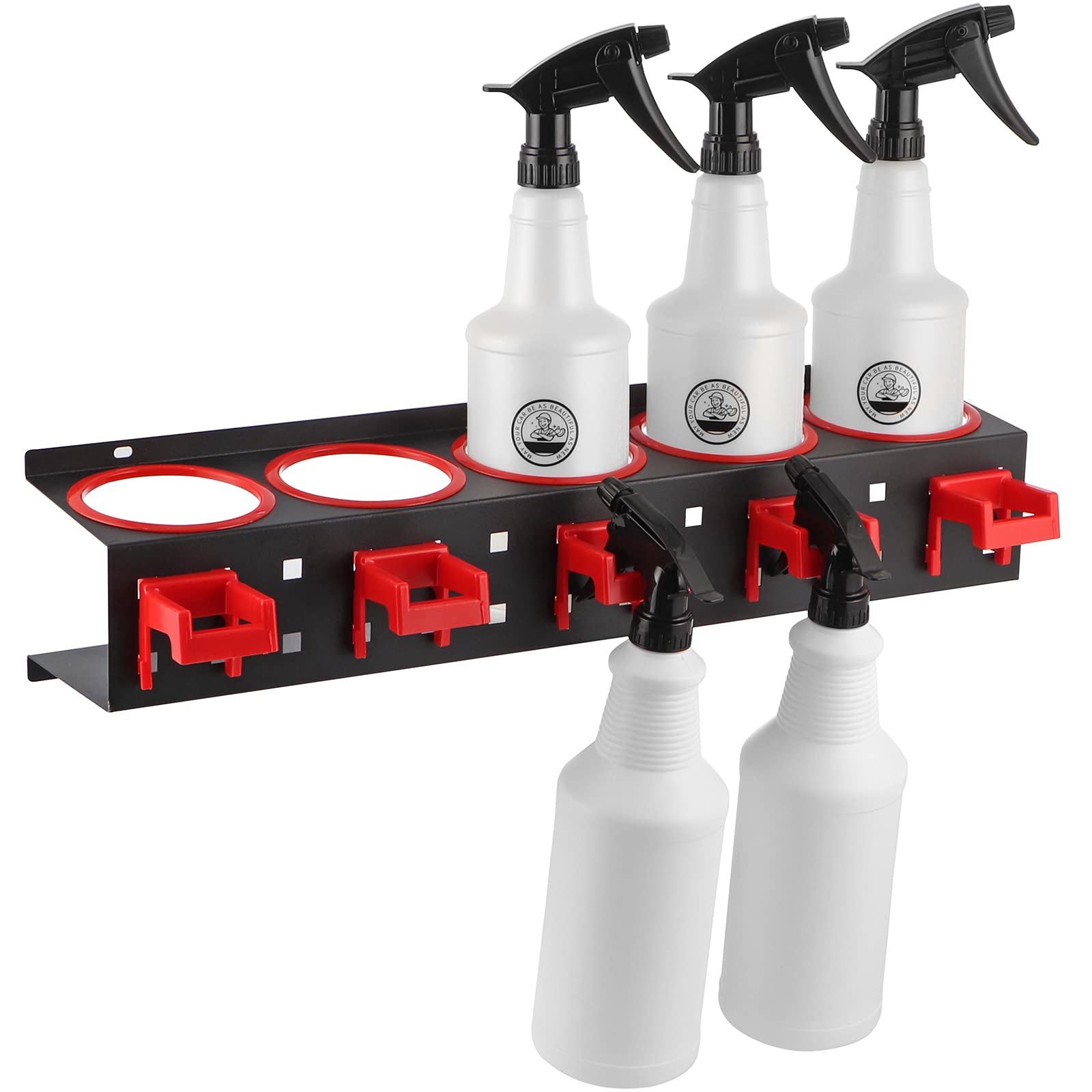 Wall Mount Spray Bottle Organizer & Storage Rack for Car Detailing, Kitchen, Bathroom & Cleaning Supplies | MOLIGOU Bottle Holder for Easy Access & Space Saving
