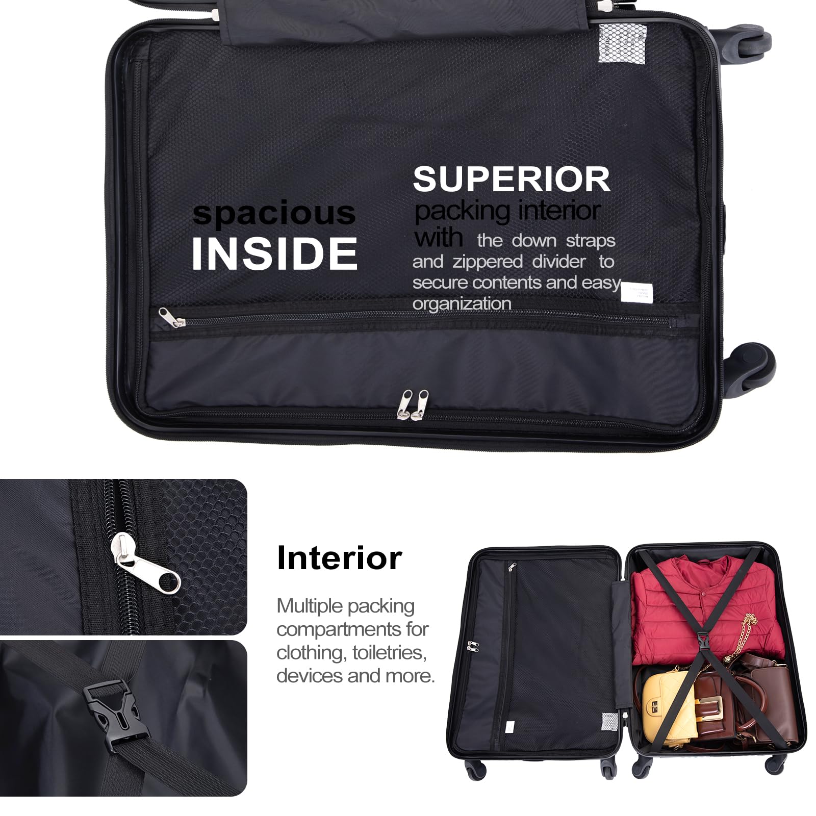 Durable Lightweight Hardside Luggage Set with Spinner Wheels & TSA Lock - 3-Piece Carry-On Suitcase (20