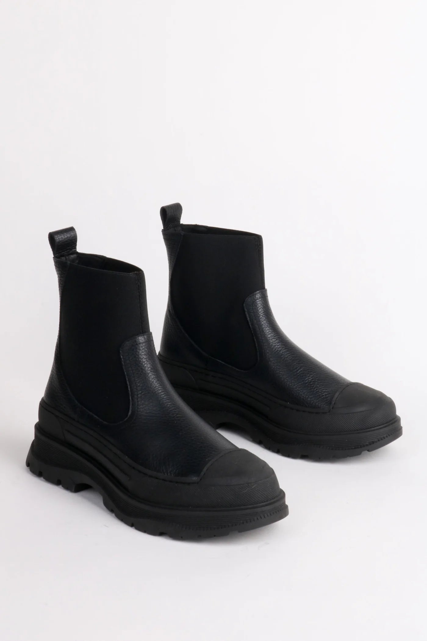 Chunky Court Lug Sole Platform Boots for Women - Black Leather Ankle Boots for Casual Wear & Street Style Outfits