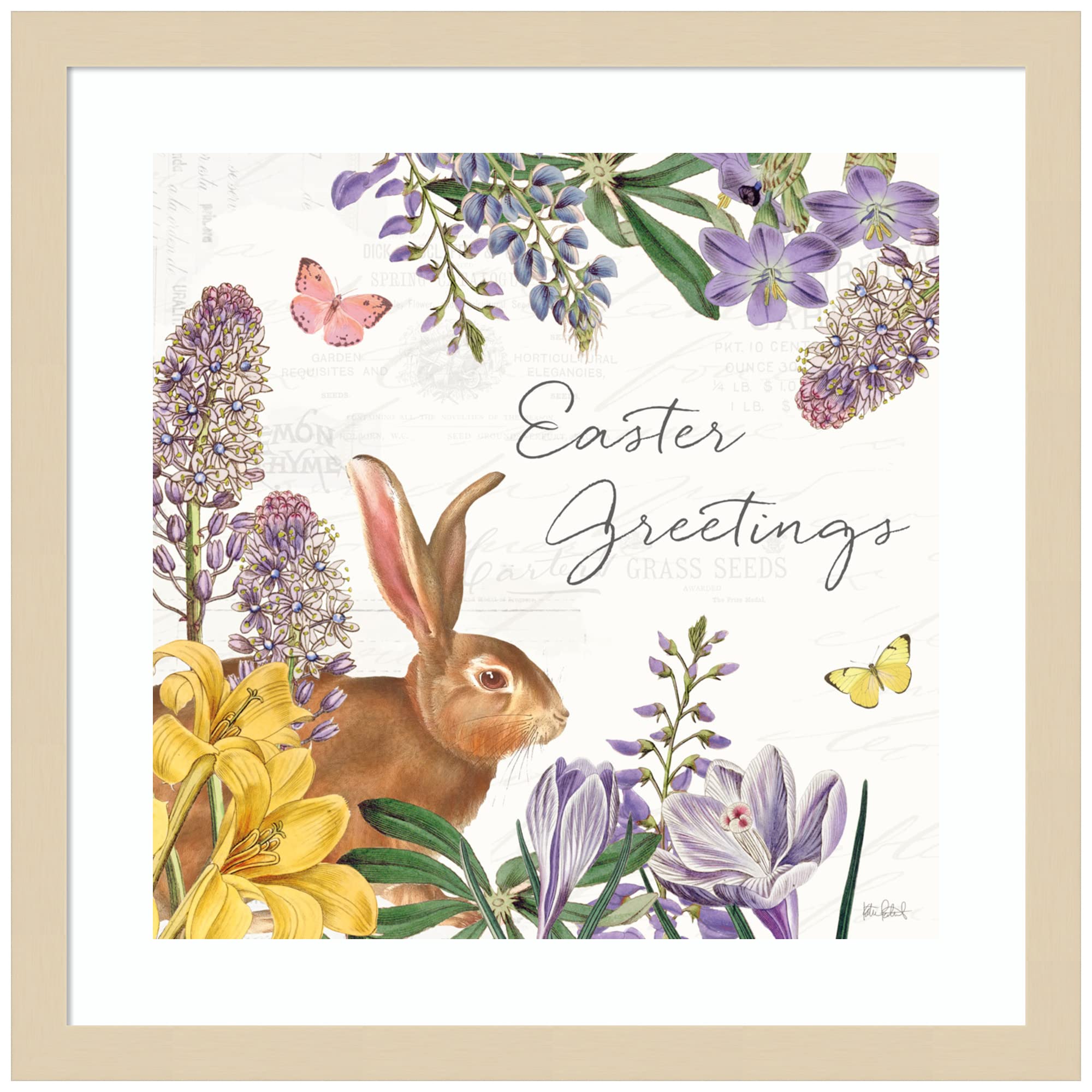 Amanti Art Wood Framed Wall Decor - Easter Garden V Floral Print by Katie Pertiet, 17x17 Inches, Natural Slim Frame - Perfect for Living Room, Bedroom & Easter Home Decor