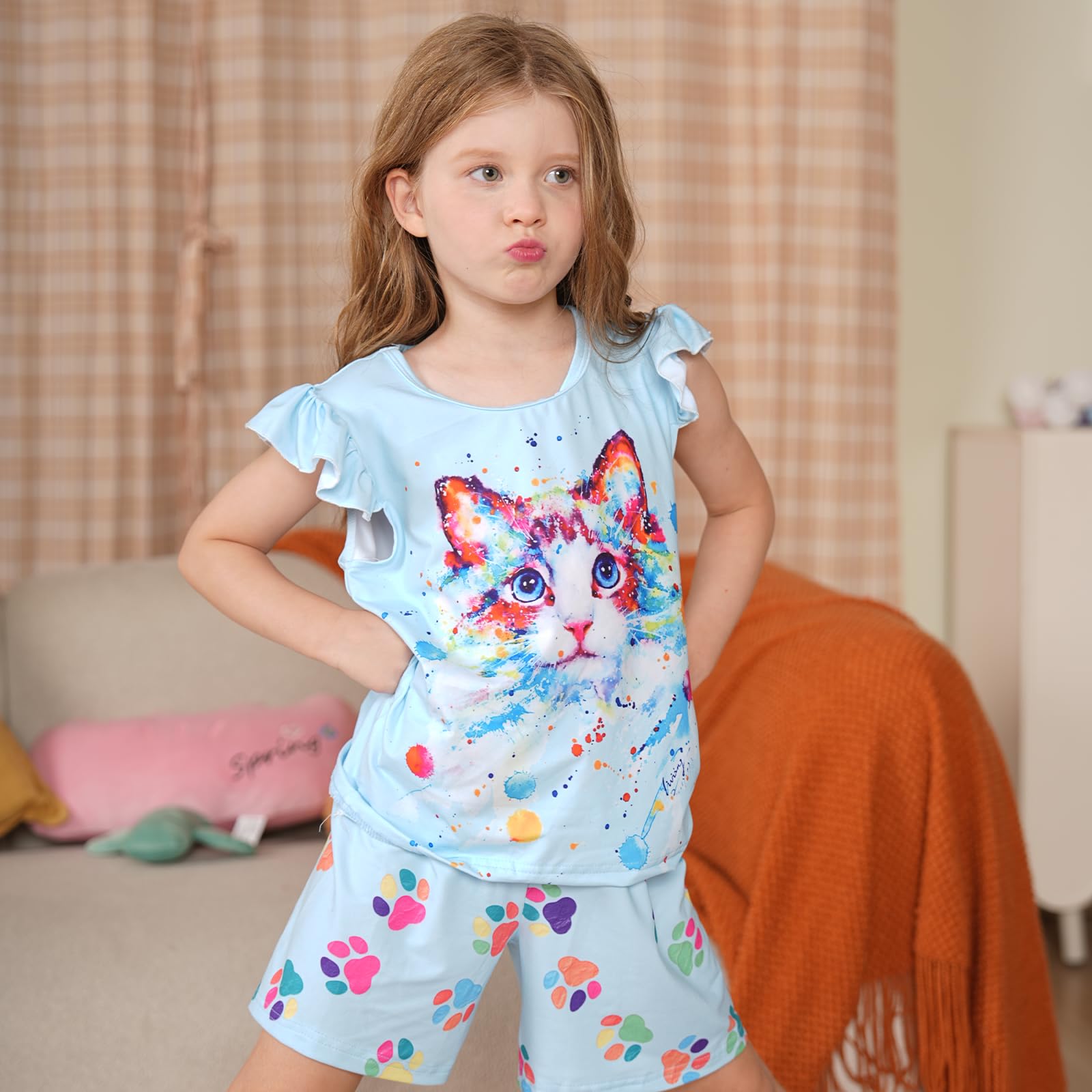 **LQSZ Girls Pajamas Set - Soft Cotton Toddler Sleepwear for Girls 2-12 Years | Cute Summer PJs for Kids | Perfect Gift for Birthday & Sleepovers**    *（优化点：增加材质描述、年龄范围更清晰，突出适用场景如生日礼物和睡衣派对）*