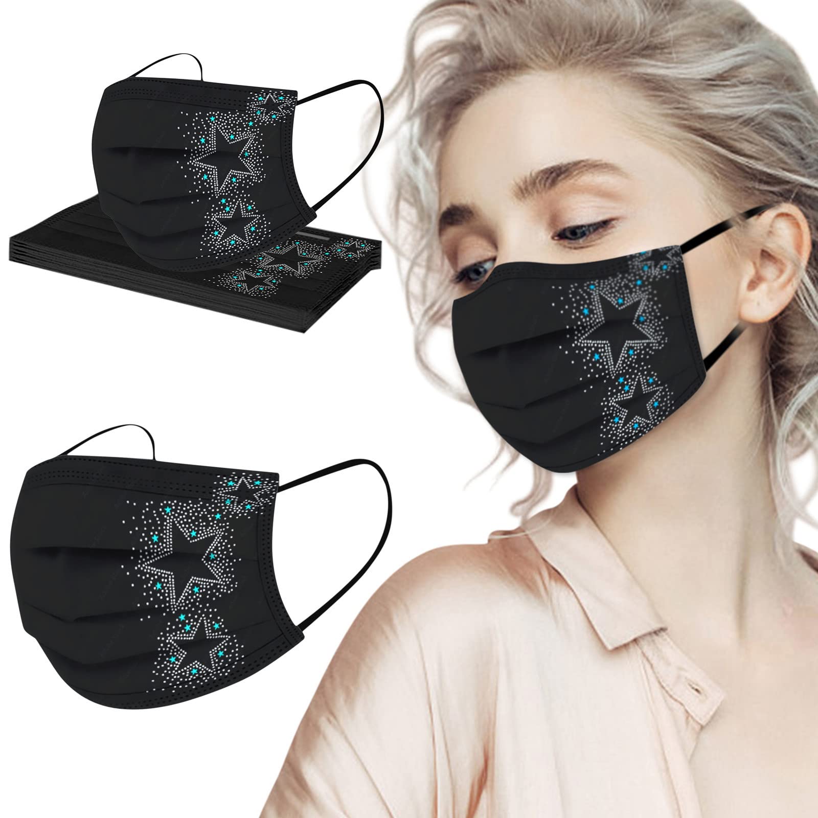 50/100 Pack 3-Ply Disposable Face Masks for Kids & Adults - Breathable Protection for Daily Use, Parties & Costume Accessories | Fashion Masquerade & Safety Essentials