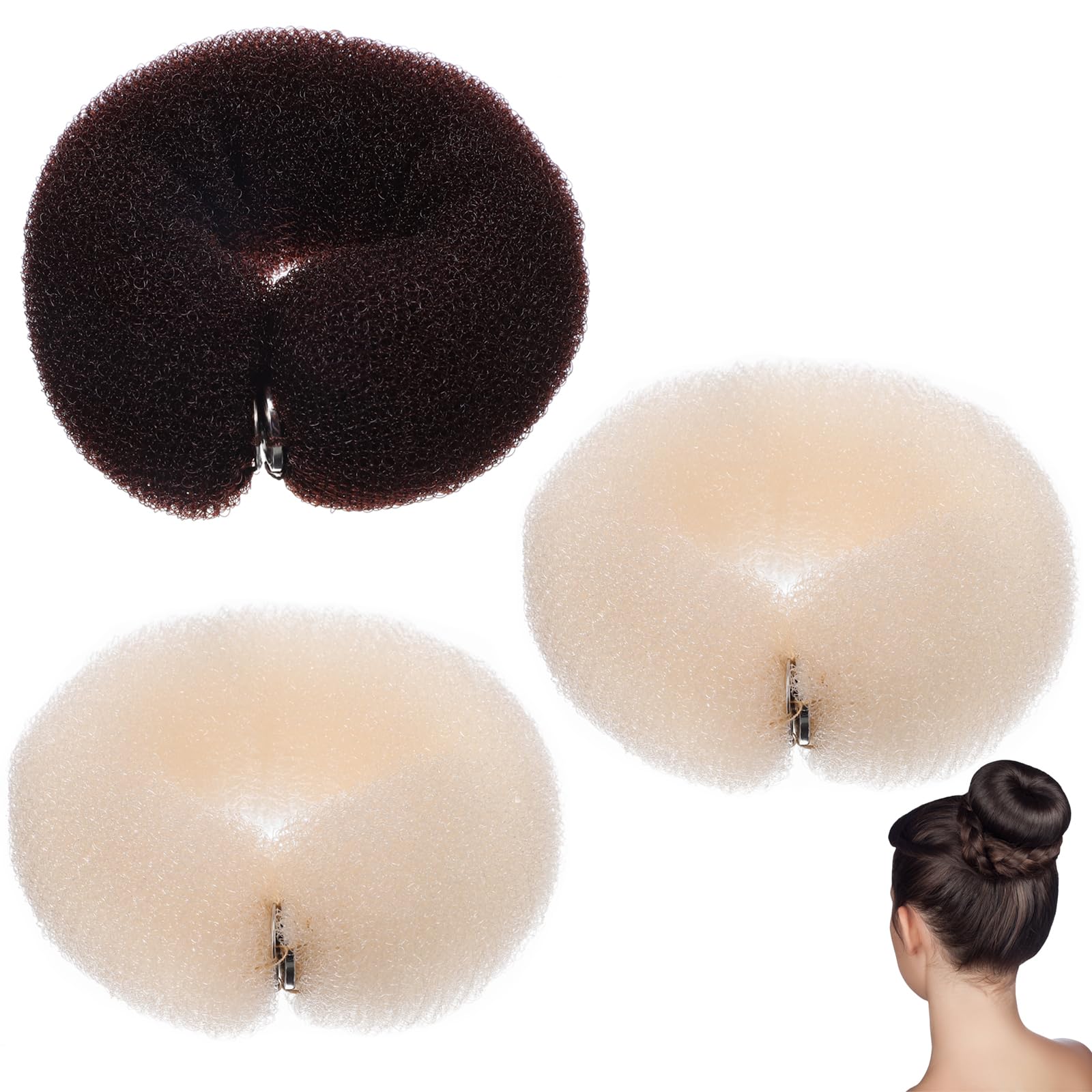 KALLORY 3Pcs Hair Styling Tools Set - DIY Foam Ring Shaper, Doughnut Bun Maker & Snap Hair Roll for Women's Hairstyles | Perfect for Updos, Ponytails & Party Looks