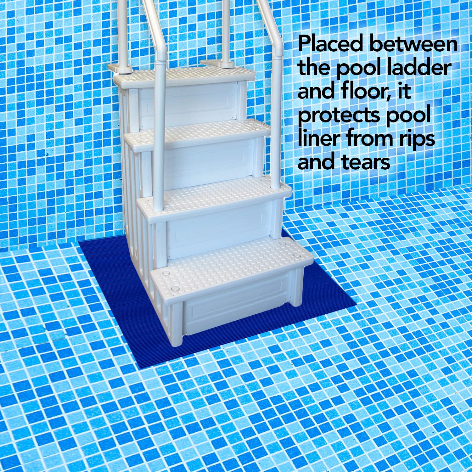 Resilia Non-Slip Swimming Pool Ladder Mat - 36x36 Inch Wide Ribbed Protective Pad for Inground Pools, 0.125