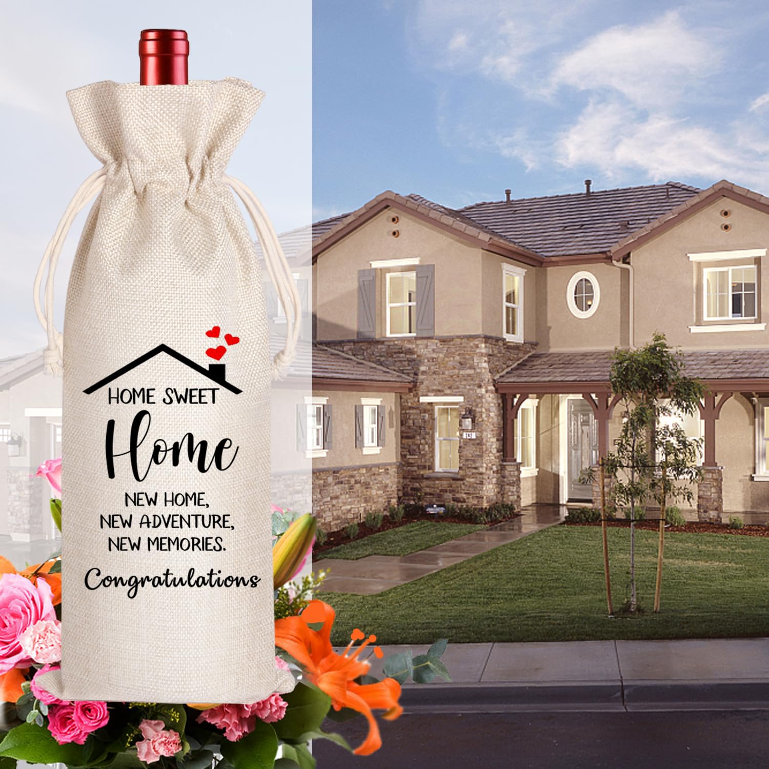 LANBAIHE Elegant Wine Gift Bags for Housewarming - Perfect First Home Gift for Men, Women, Mom, Dad, Friends & Coworkers - New Homeowner Present for Celebrations & Special Occasions - Ideal for House Parties, Anniversary Gifts & Welcoming New Neighbors