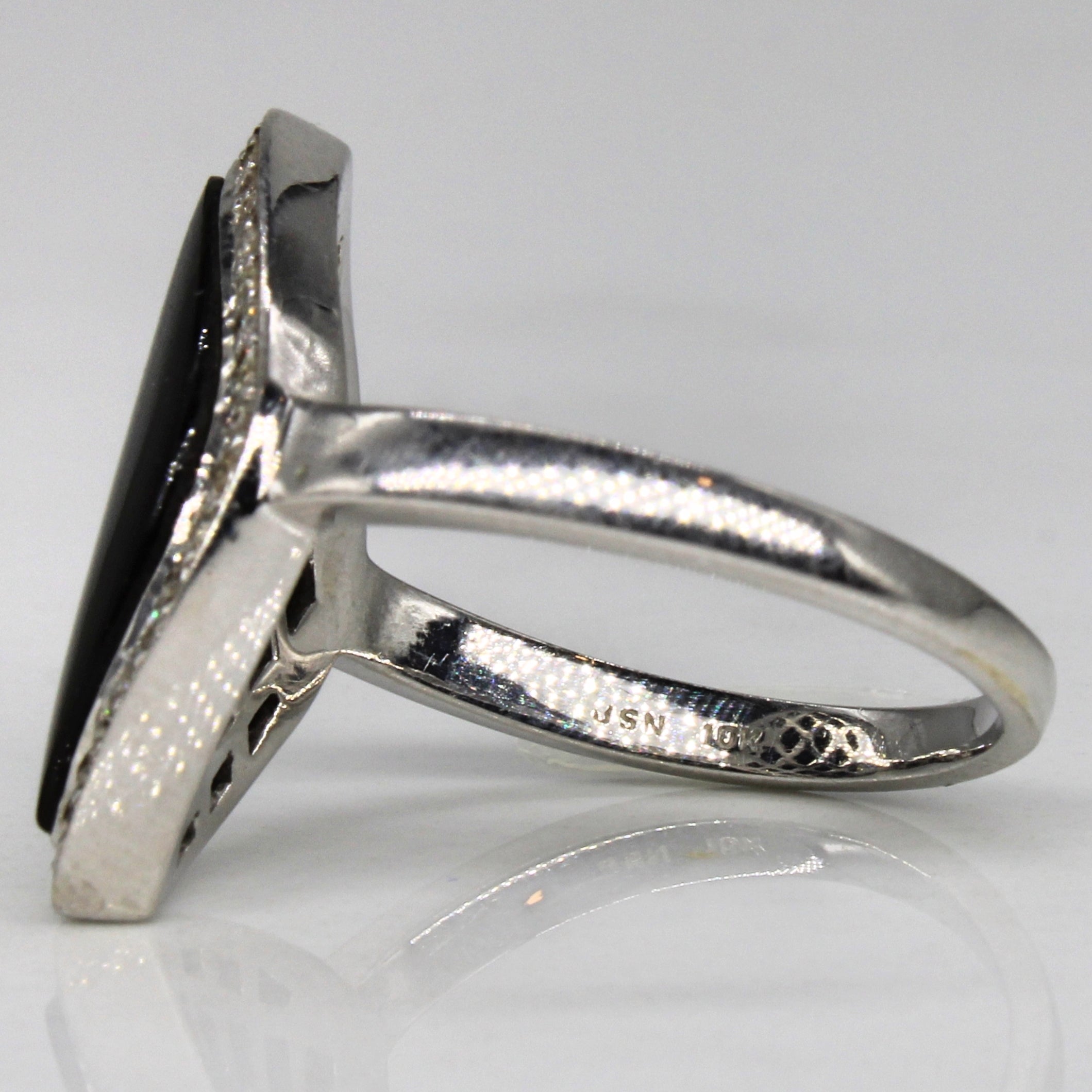 0.11ctw Diamond & Onyx Cocktail Ring - Size 7.75 | Elegant Statement Jewelry for Evening Parties, Weddings & Special Occasions