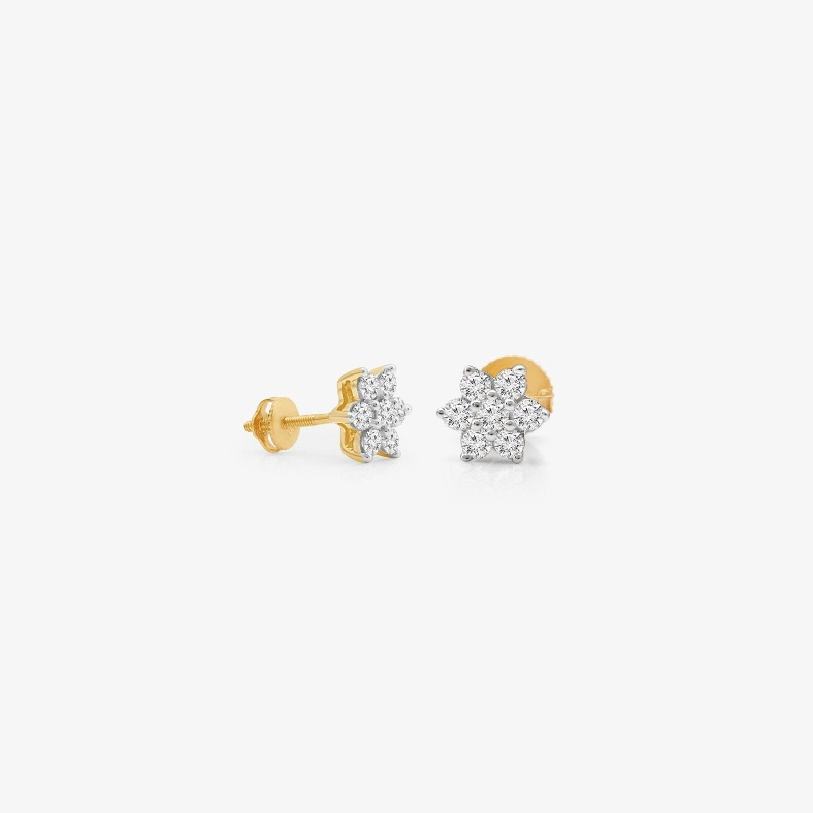 14K Yellow Gold Diamond Flower Screw Back Earrings for Women - Elegant Floral Stud Earrings for Everyday Wear, Wedding, Party & Special Occasions