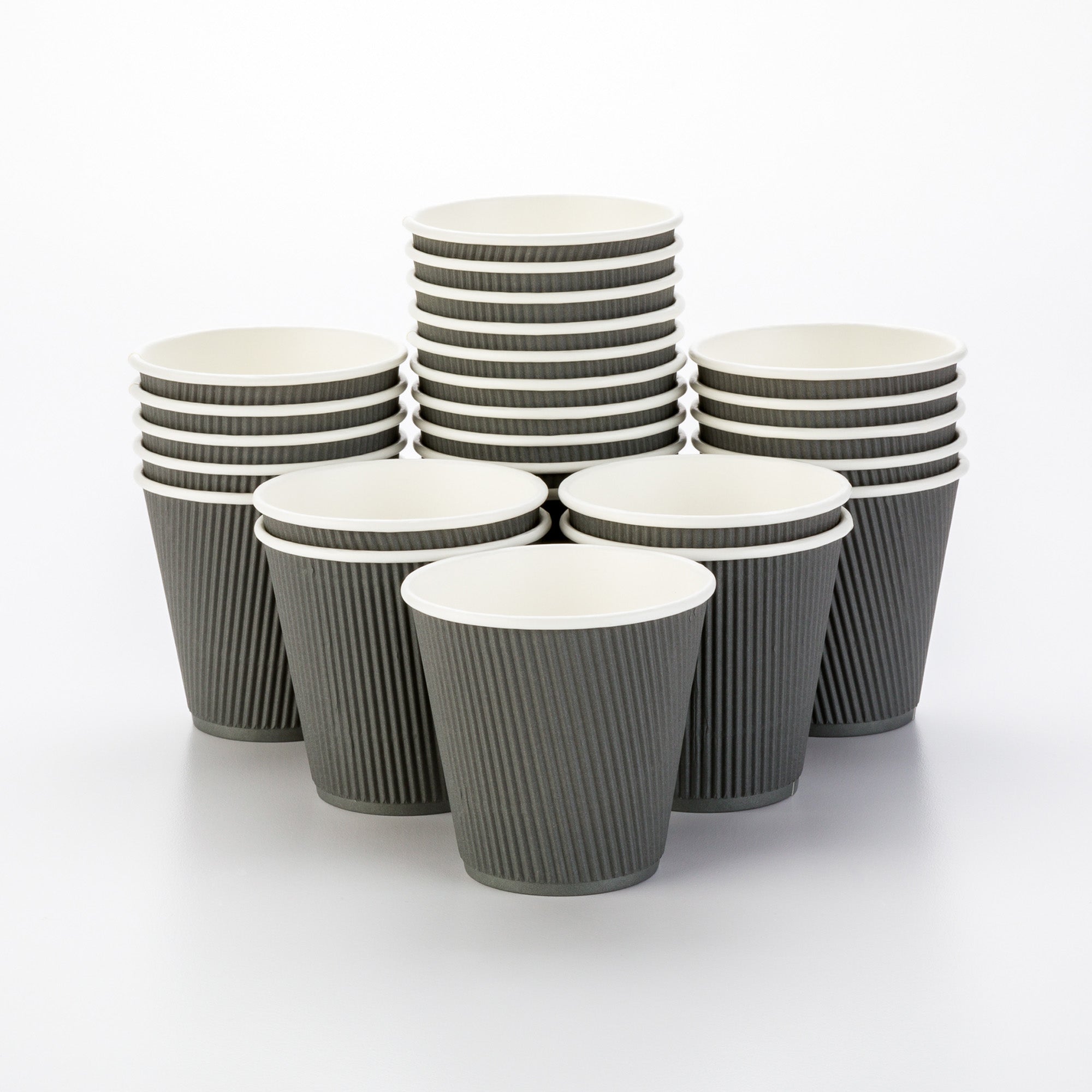 8 oz Gray Paper Coffee Cups with Ripple Wall - 3.5