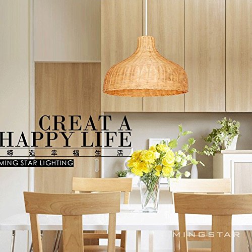Handwoven Rattan Chandelier - Natural Wicker Pendant Light for Dining Room, Bedroom, Balcony | Boho Farmhouse Decor | Southeast Asian Inspired Hanging Lamp (Yellow) - Perfect for Cozy Home, Cafe and Vacation House Lighting