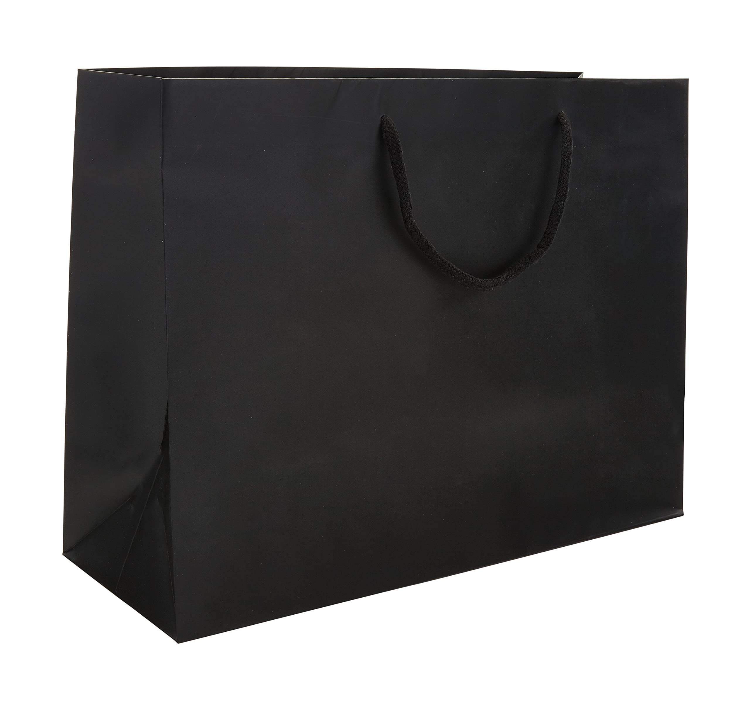 Black Matte 16x6x12 Inch Euro Tote Bags - Pack of 100 Reusable Paper Gift Bags for Shopping, Retail & Party Favors | Eco-Friendly Grocery & Boutique Packaging