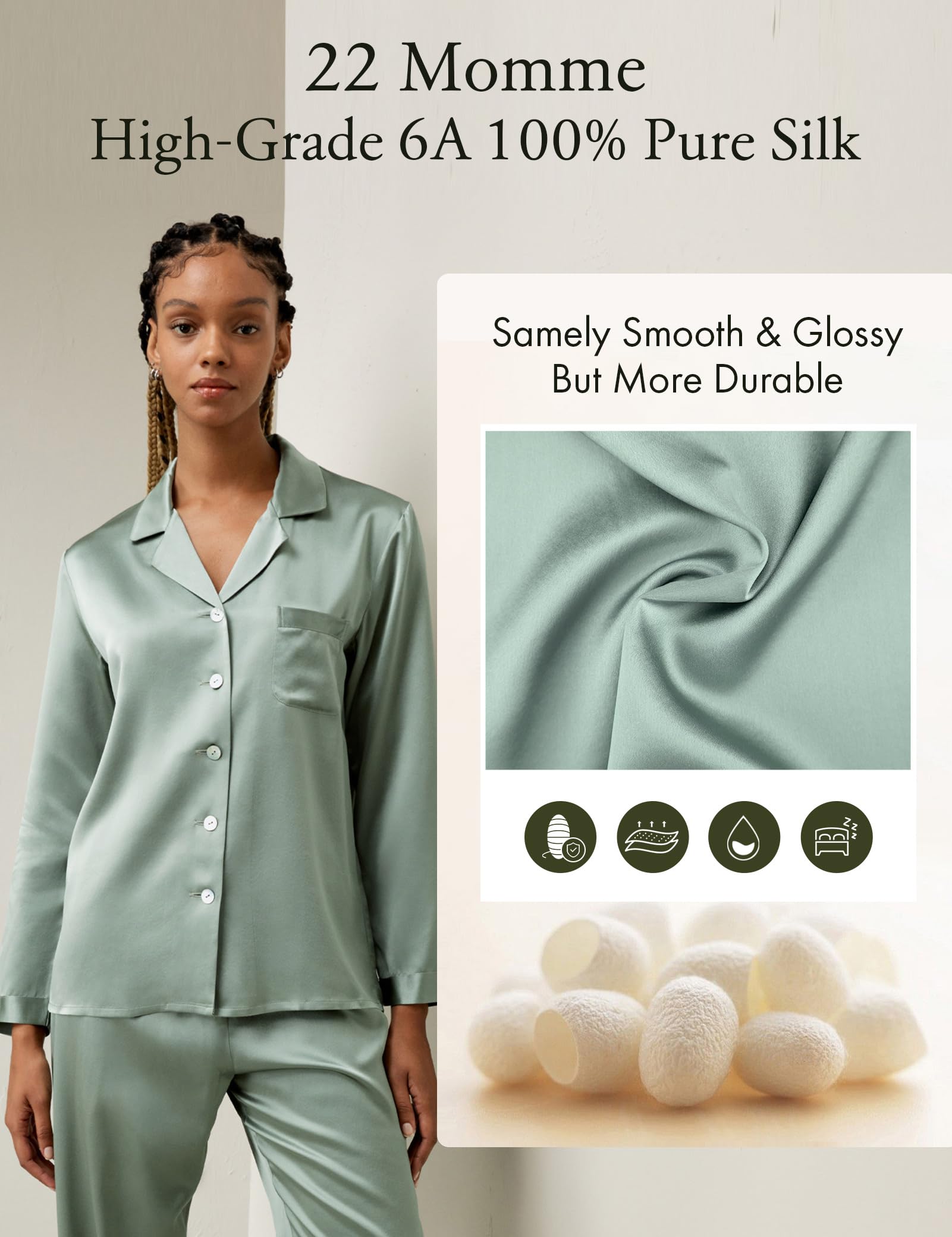 Luxury 100% Mulberry Silk Pajamas for Women - 22 Momme Pure Long Sleeve Full Length Silk Nightwear | Perfect for Relaxation, Bridal Shower Gifts & Spa Retreats
