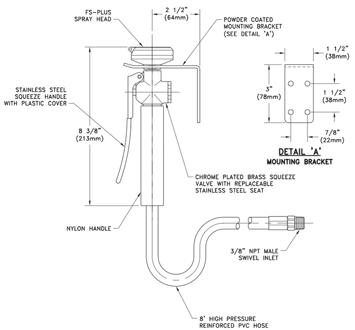 Guardian G5025 Wall Mounted Emergency Eyewash Station - ANSI Compliant Single Head Eye Wash & Drench Hose Unit for Laboratories, Factories, and Industrial Safety