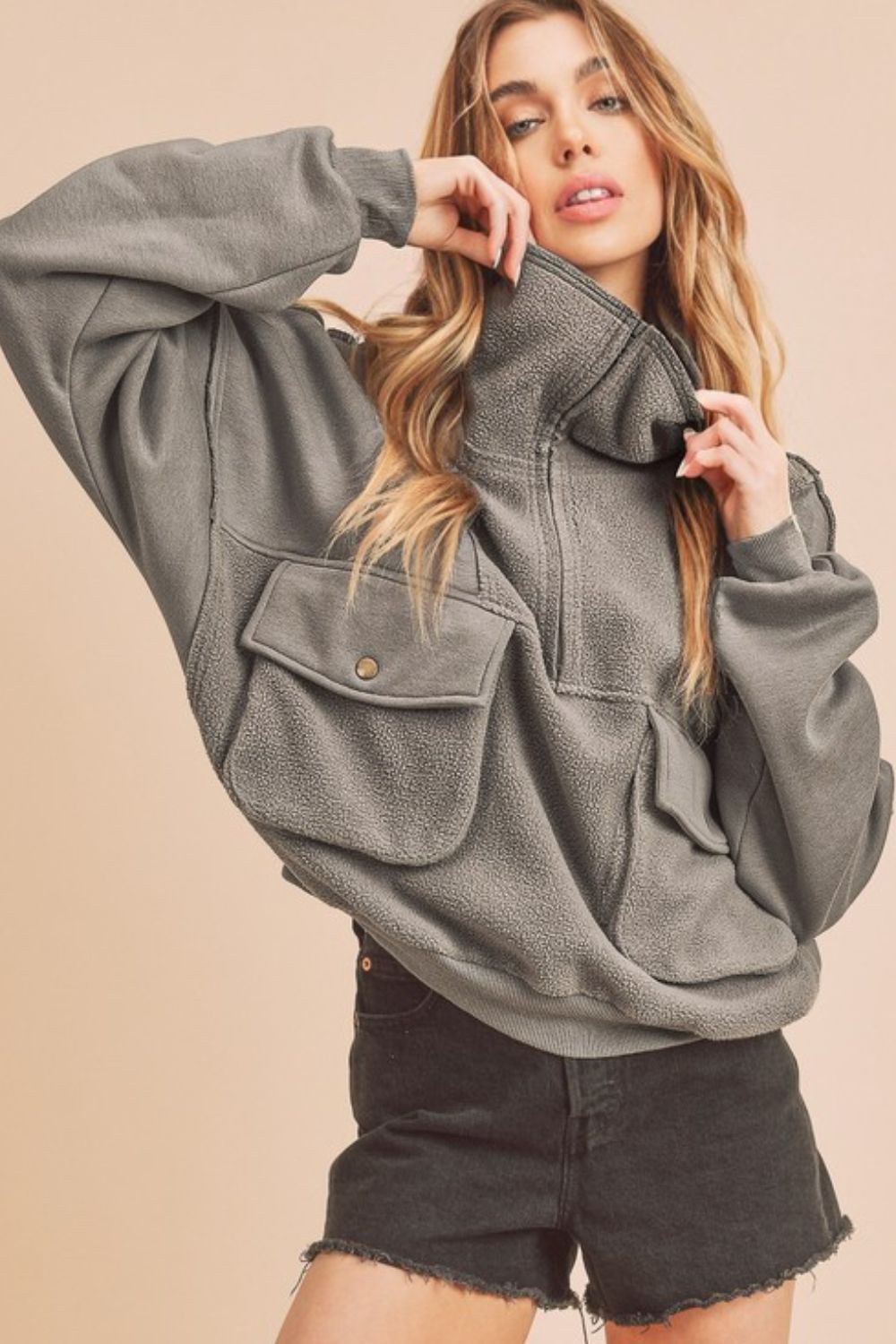 Exposed Seam Half Zip Sweatshirt with Pockets - Comfortable Pullover Hoodie for Men & Women | Perfect for Casual Wear, Outdoor Activities & Layering