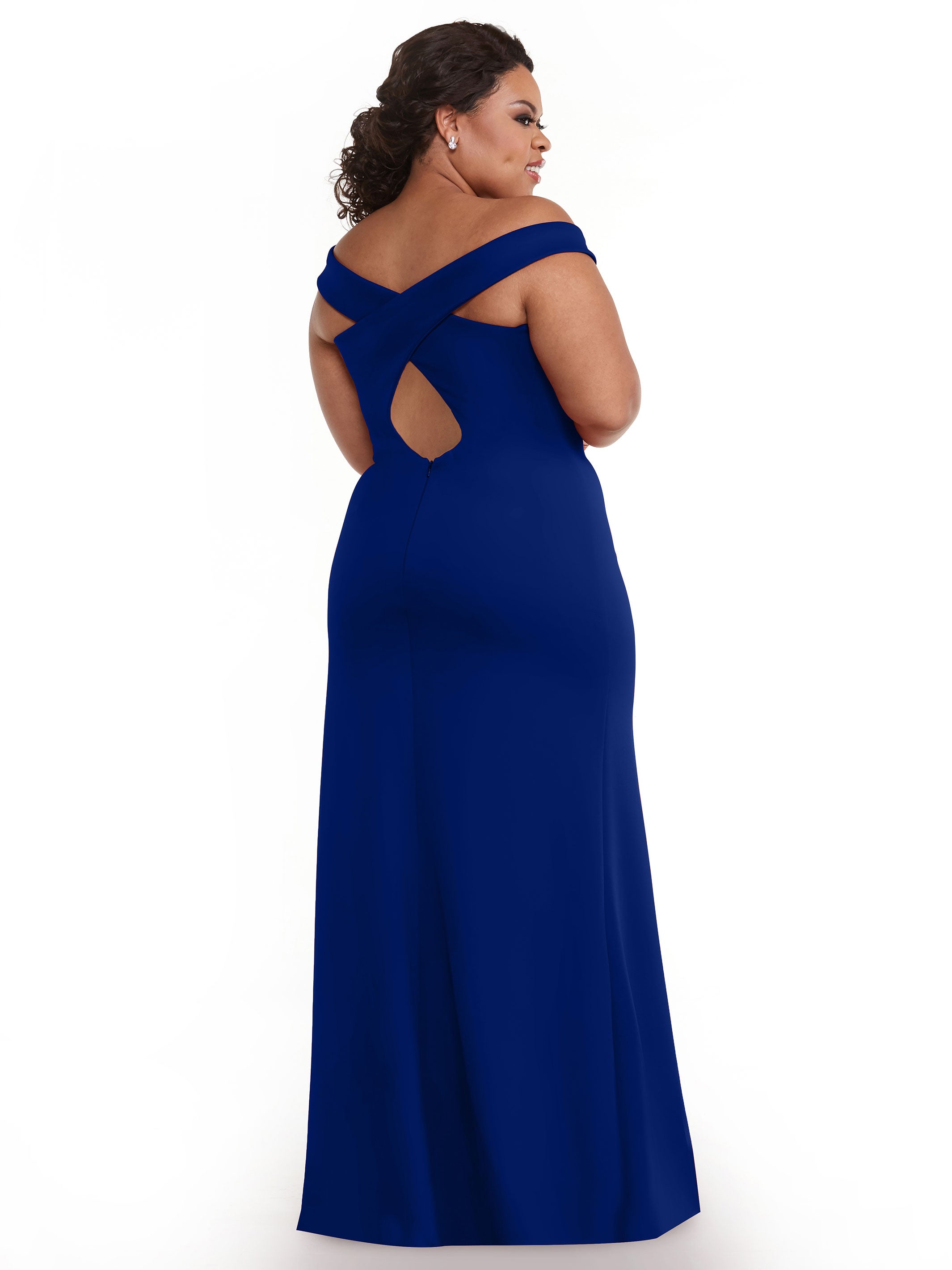 Elegant Off-the-Shoulder Double Knit Bridesmaid Dress with Thigh Slit - Perfect for Weddings, Prom & Formal Events
