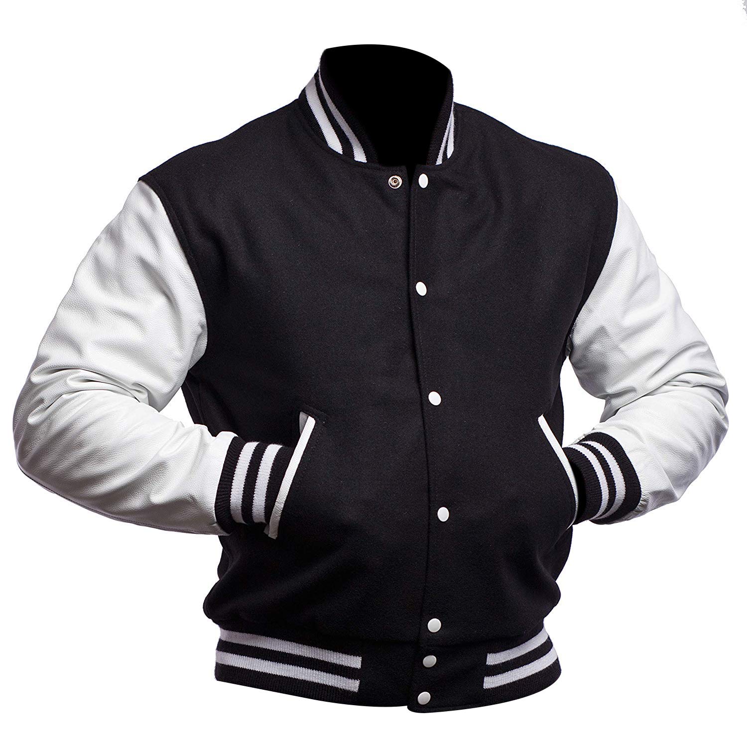 LP-FACON Men's Varsity Jacket - Classic Baseball Bomber Letterman Jacket for College & High School | Black Retro Style Jacket for Casual Wear, Sports Events & Campus Fashion