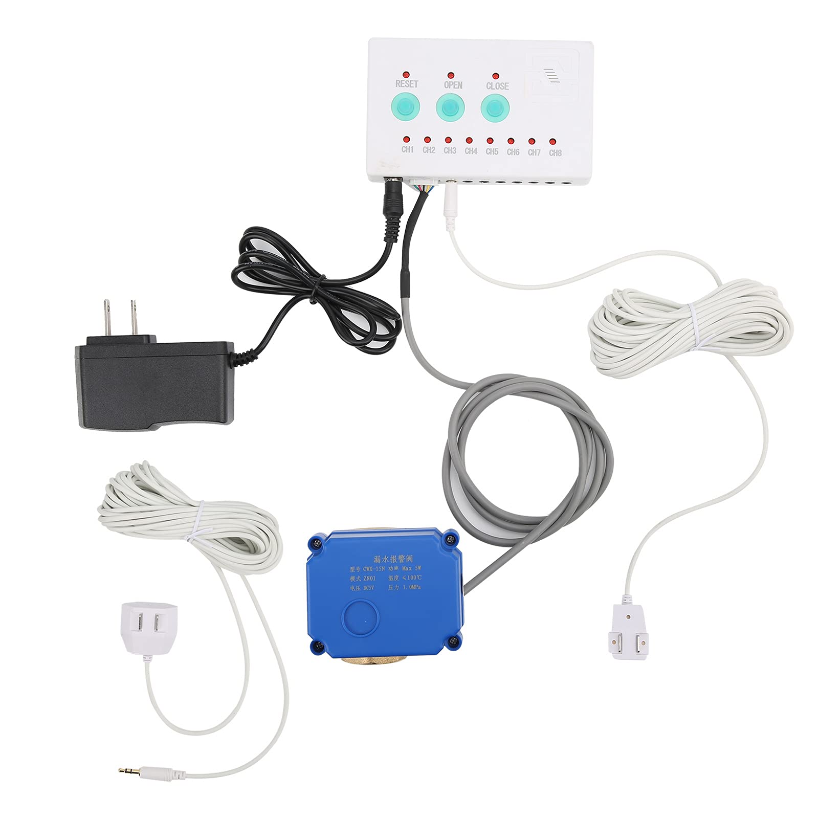 Water Leak Detector Alarm Sensor with DN20 Electric Ball Valve - Smart Home Leak Detection System Kit for Basement, Bathroom & Kitchen Protection