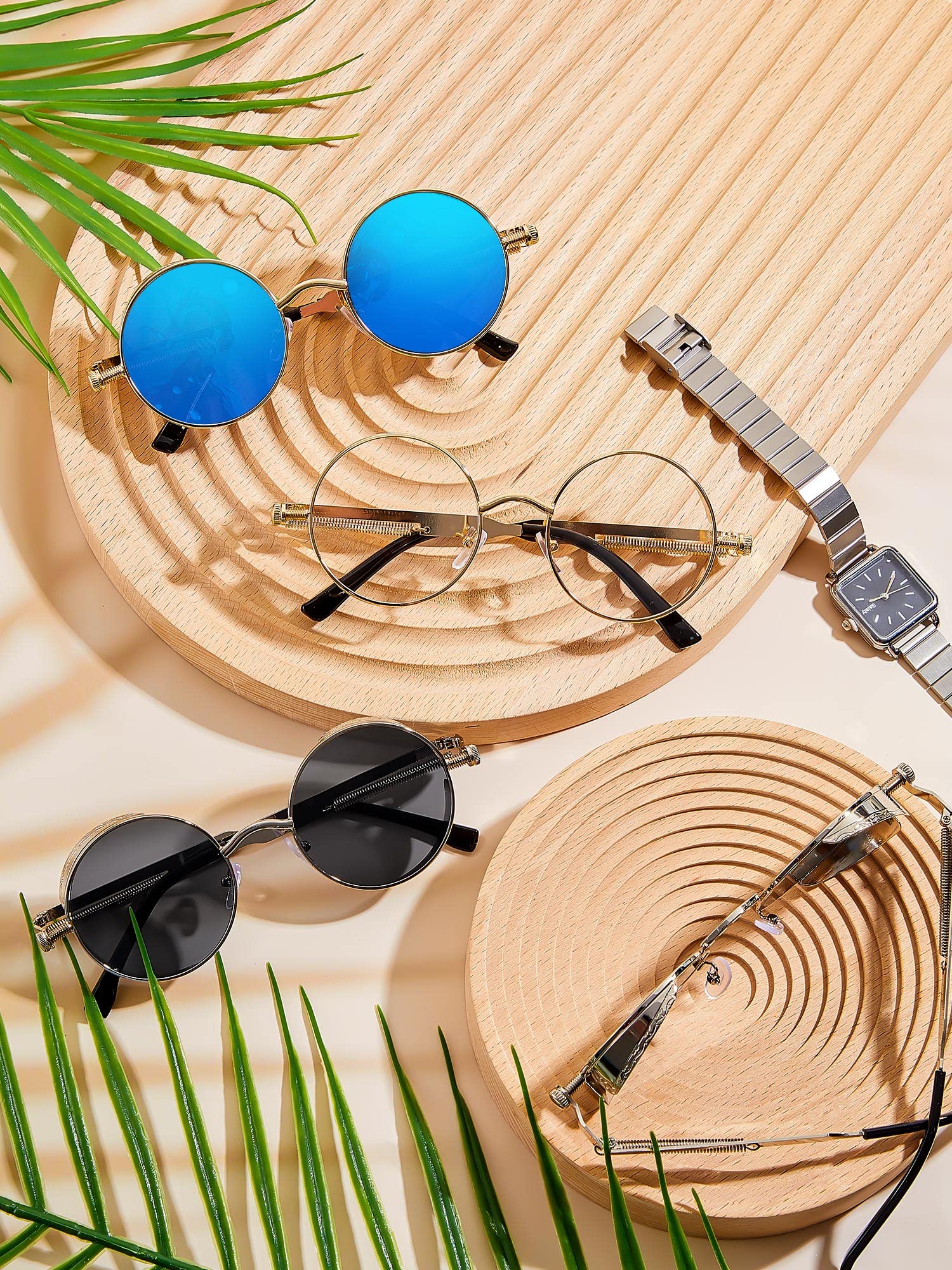 Frienda 4-Piece Retro Steampunk Sunglasses Set - Vintage Gothic Round Eyewear for Men & Women - Perfect for Cosplay, Halloween Costumes & Christmas Gifts