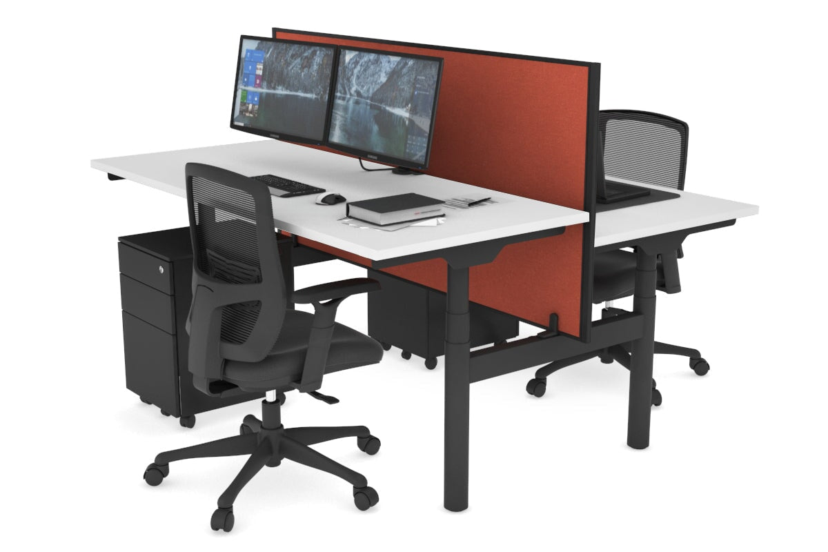 Flexi Premium Height Adjustable 2-Person H Bench Workstation - Black Frame [1200L x 700W] - Ergonomic Office & Home Workspace Solution for Collaborative Teams