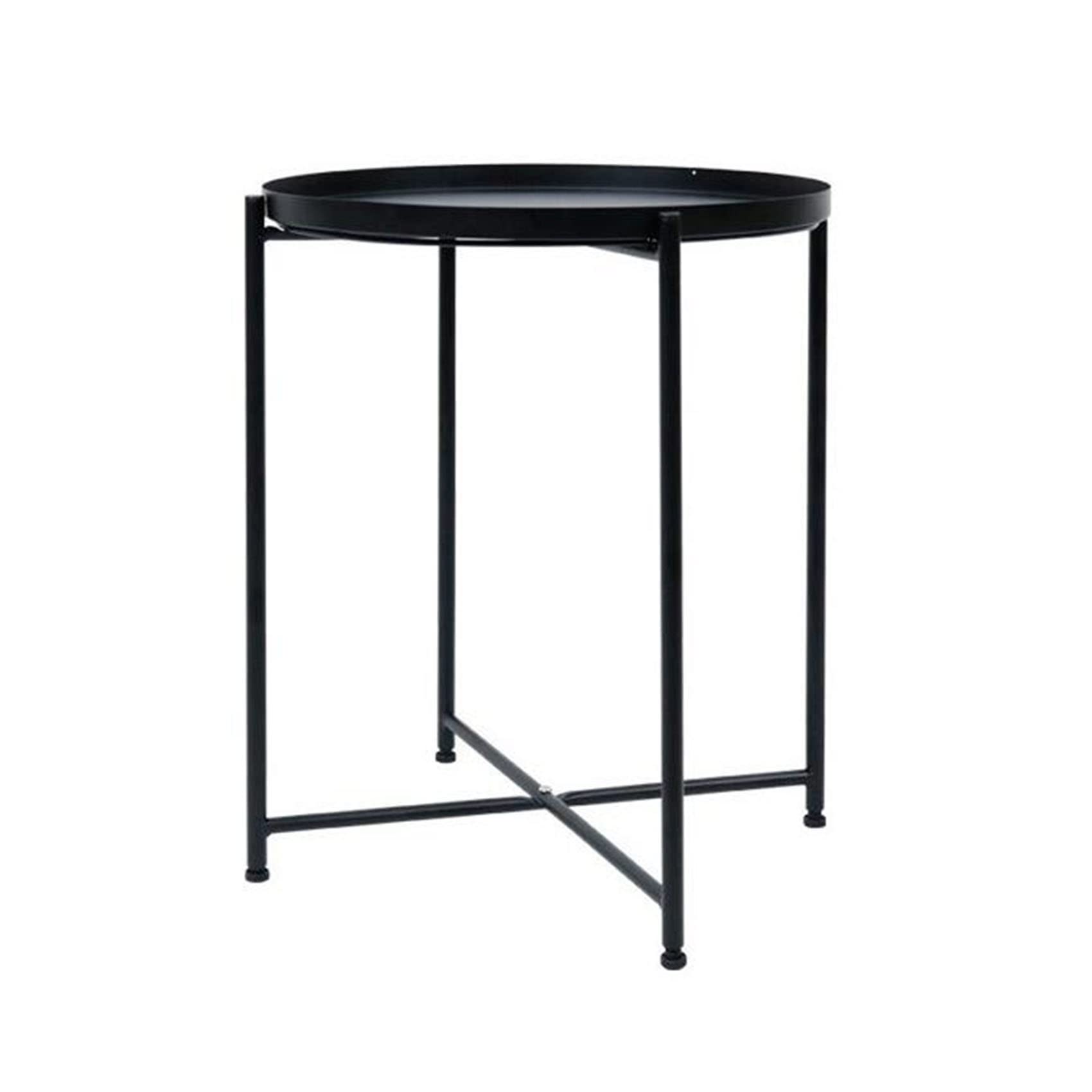 YUMEIGE Round Metal End Side Table - Rustproof Waterproof Accent Table for Living Room, Patio, Bedroom - Modern Folding Coffee Table with Tray - Indoor & Outdoor Use - 17.7x17.7x20.86 Inches - Black & White Options - Perfect for Snacks, Drinks, Books & Decor
