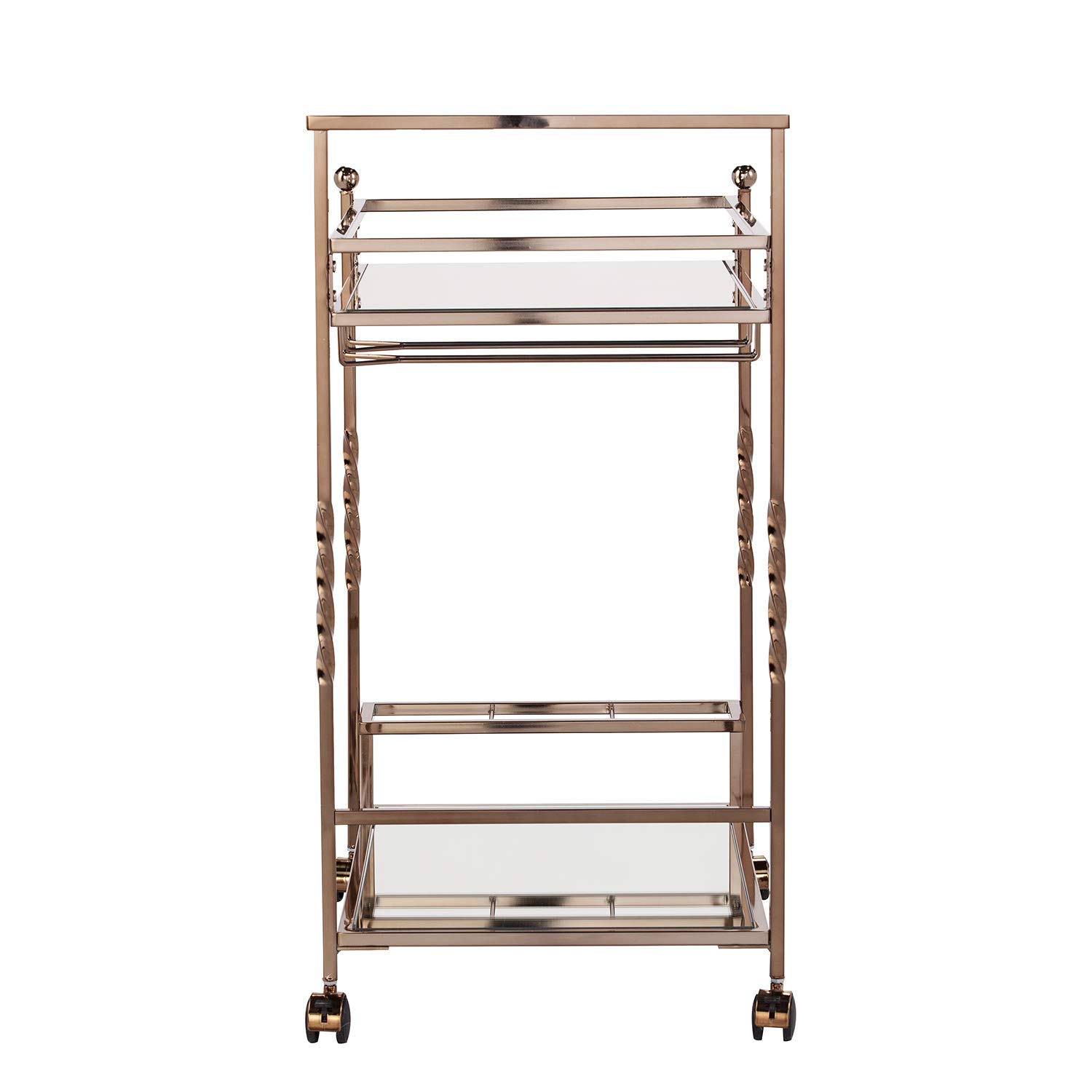 SEI Furniture Ivers Bar Cart - Gold Metal Rolling Serving Cart with 2 Shelves & Wheels - Stylish Home Bar, Kitchen, or Living Room Decor for Entertaining & Storage (AMZ5853ZH)