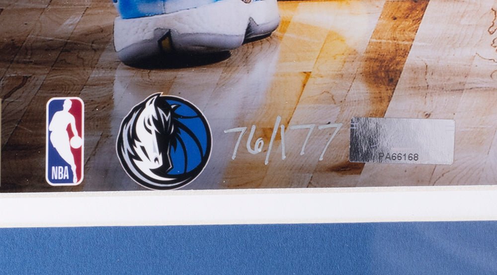Luka Doncic Autographed Dallas Mavericks Logoman 16x20 Framed Photo - Panini Certified - Perfect for NBA Memorabilia Collectors & Sports Fans Decor