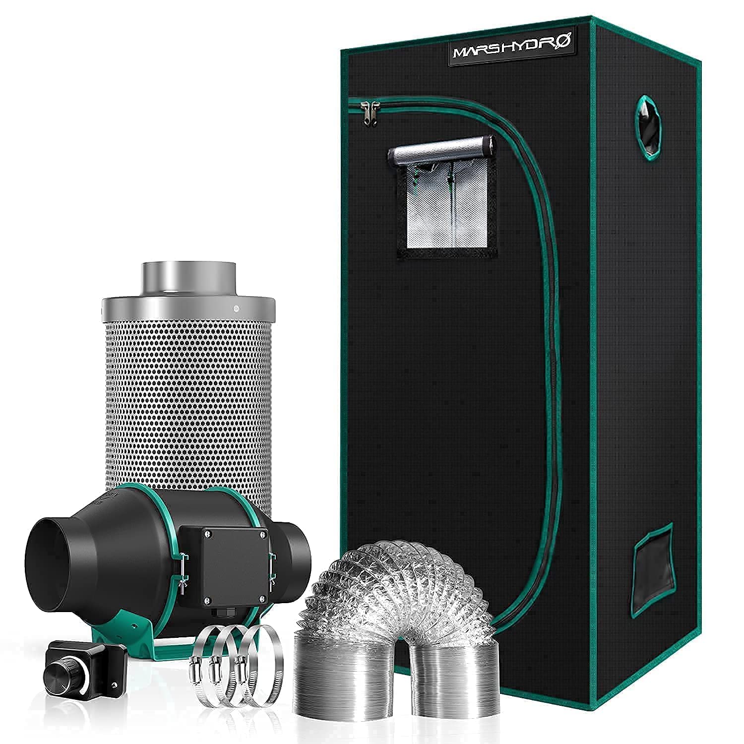 MARS HYDRO 2.3'x2.3' 1680D Reflective Mylar Grow Tent Kit with Removable Floor Tray, 4
