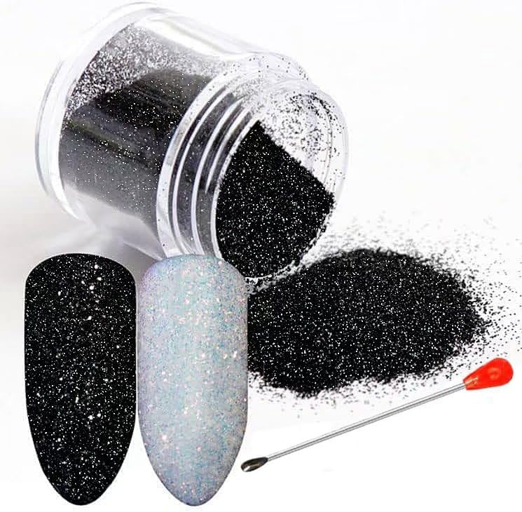 2 Colors Ultra Fine Iridescent Nail Glitter Powder Set with Gemstone Spoon - Sugar Effect Nail Art Decoration (Black Diamond & Rosy Unicorn) for Professional Salon & DIY Manicure at Home