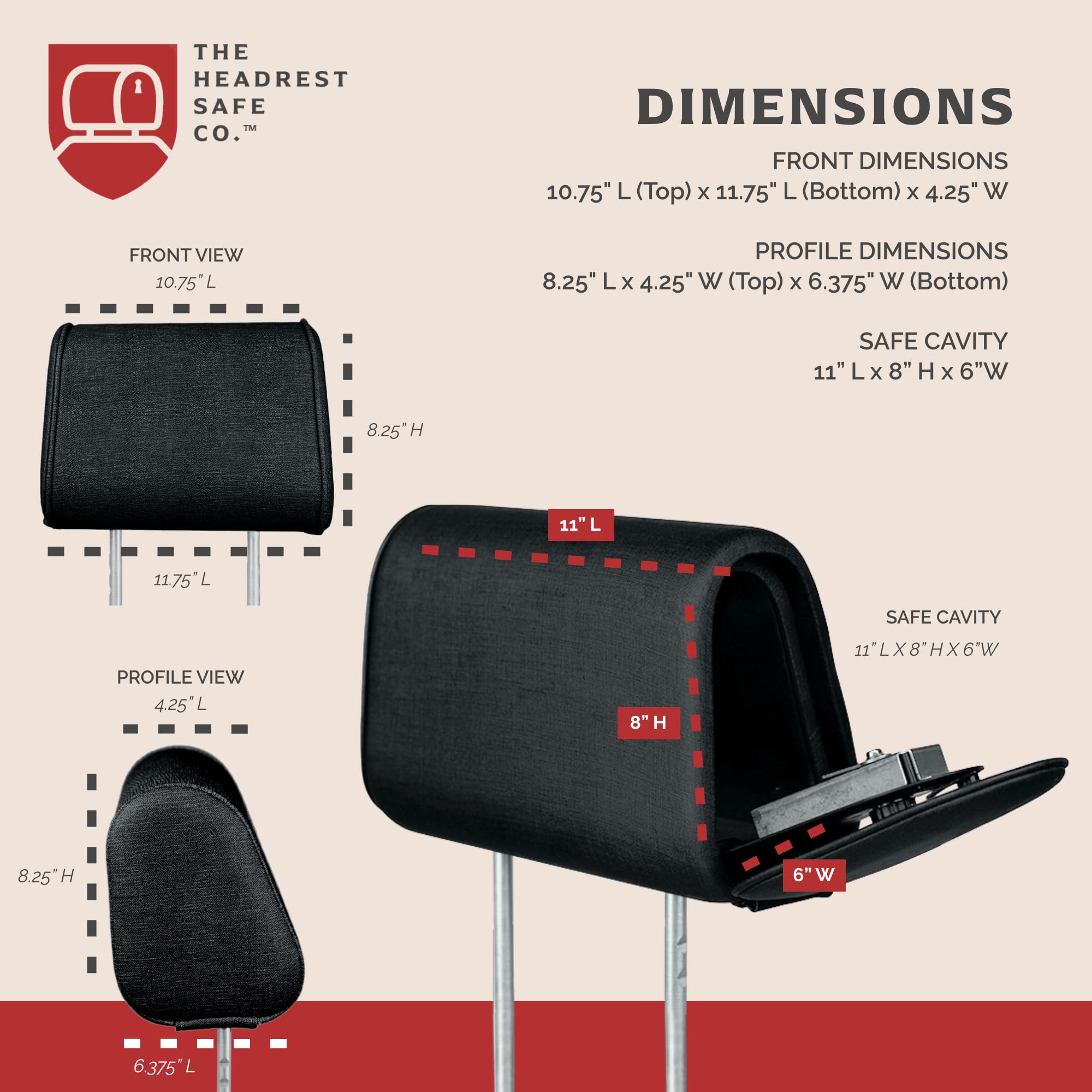 Premium Car Headrest Set - Charcoal Cloth Passenger Seat with Safety Lock & Driver Seat Companion Headrest | Enhanced Comfort for Long Drives & Road Trips