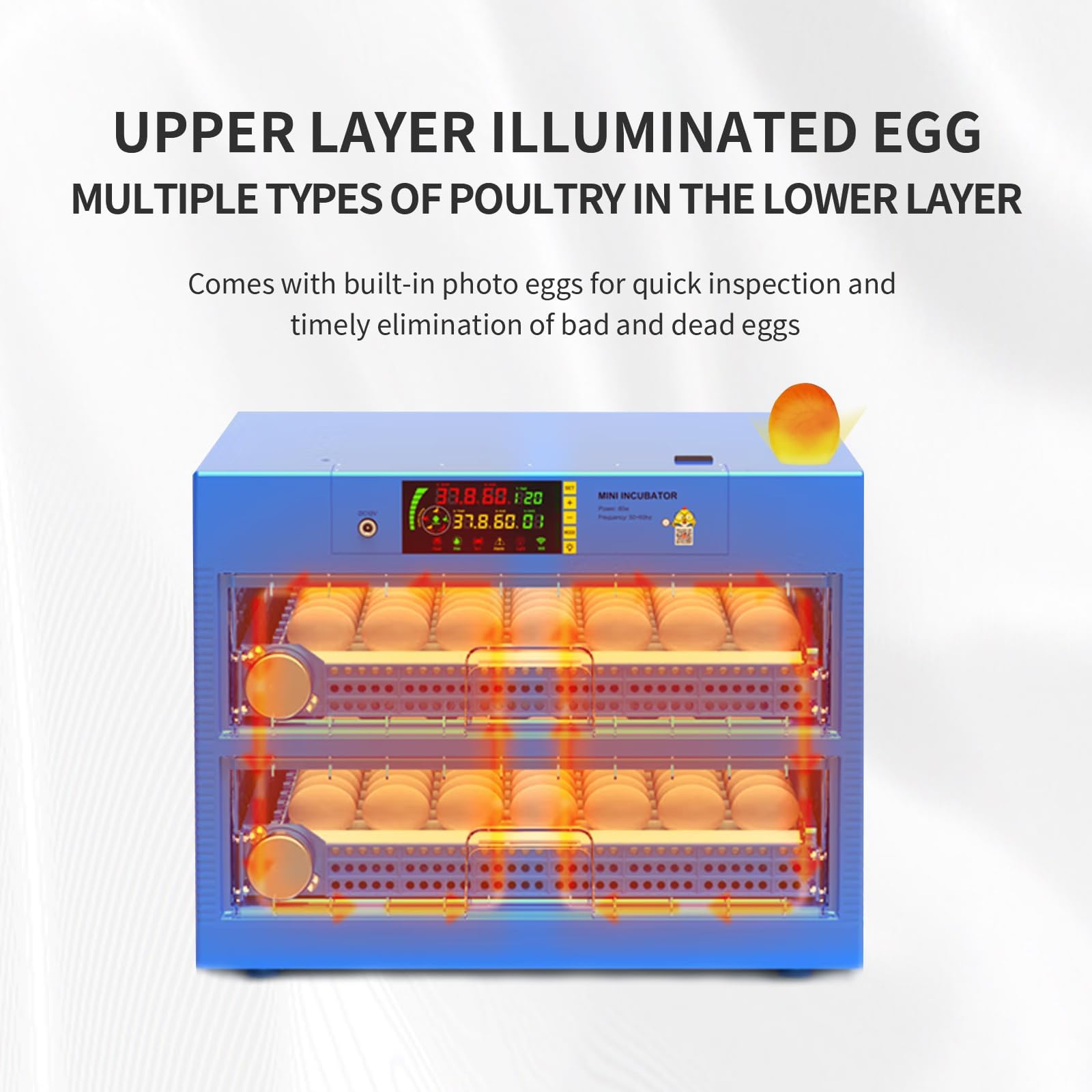 192 Eggs Poultry Incubator with Auto Turner & Temperature Control - Automatic Dual Power Hatching Machine for Chicken, Duck, Goose, Quail Eggs - Perfect for Home Farms, Hatcheries & Backyard Poultry Breeding (Includes Egg Candler & Ventilation System)