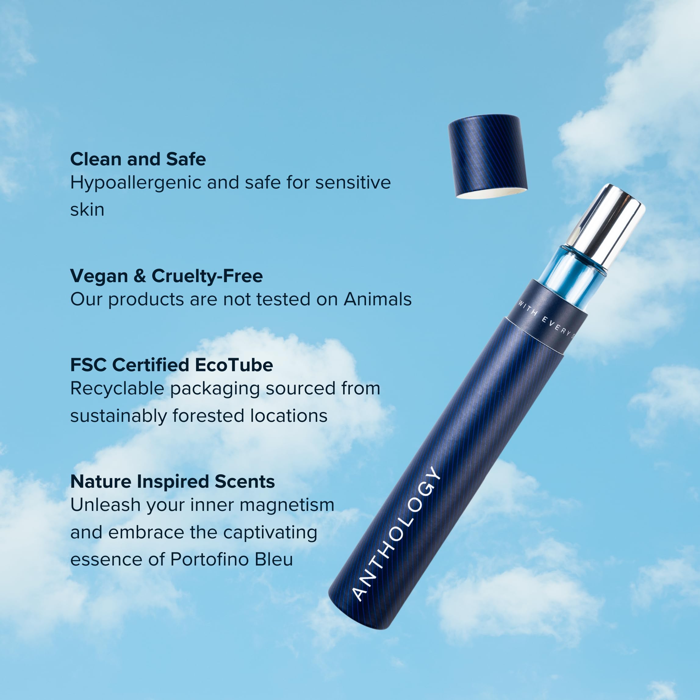 Anthology Portofino Bleu Roll-On Perfume Oil 0.3 oz (9ml) - Citrus, Mint & Vanilla Scented Alcohol-Free Fragrance | Travel Size Rollerball Perfume for Women | Perfect for Daily Wear, Office & Travel