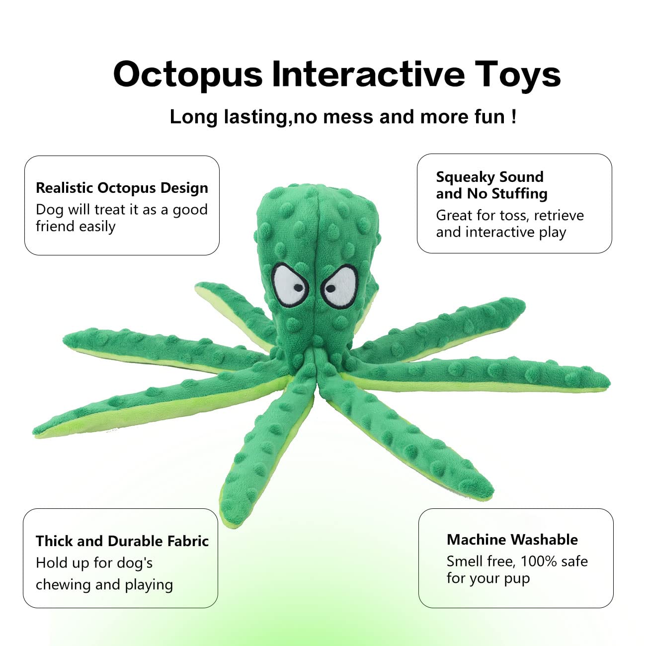 Durable Octopus Dog Squeaky Toys - No Stuffing Crinkle Plush Chew Toys for Puppy Teething, Interactive Training Toys for Small, Medium & Large Dogs - 2 Pack - Perfect for Playtime, Anxiety Relief & Boredom Reduction