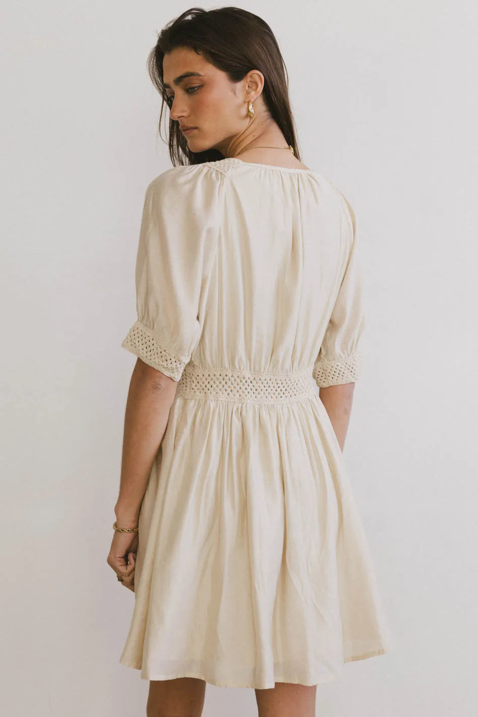 Lorna Mini Dress in Natural - Women's Flowy Summer Dress for Casual & Beach Wear - FINAL SALE