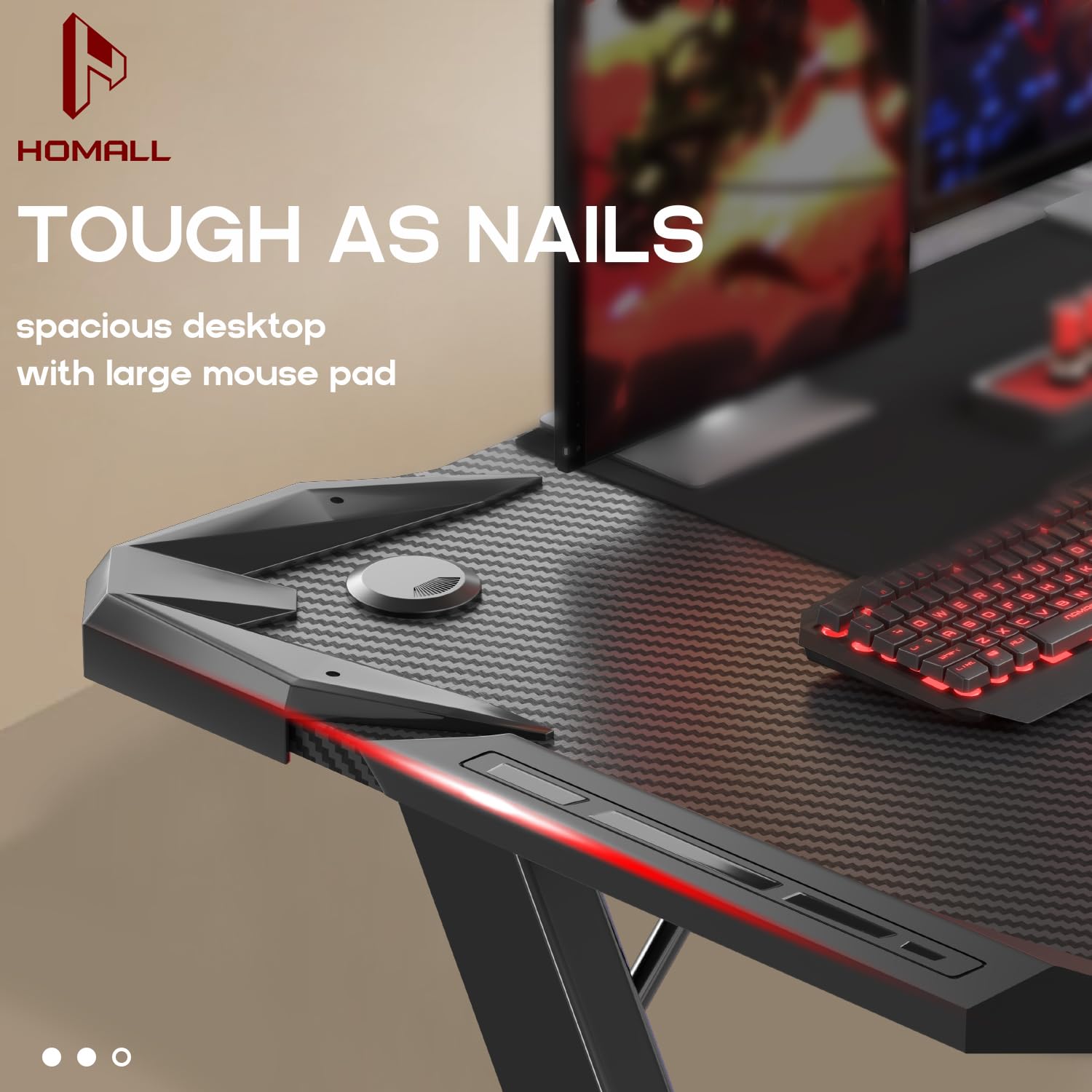 Homall 120 x 60cm RGB LED Gaming Desk - Z-Shaped Computer Desk with Headphone Hook & Cup Holder, Ergonomic Gaming Table for PC, PS5, Xbox | Perfect for Home Office, Streaming & Esports Tournaments