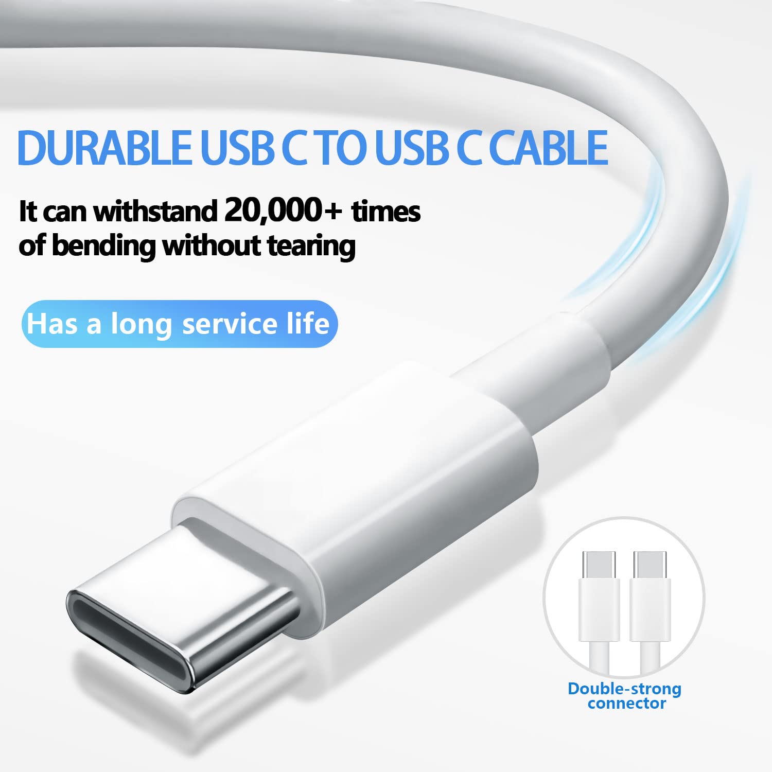 3-Pack 10ft USB C to USB C Cable 60W Fast Charging - Compatible with iPhone 15 Pro Max/Plus, MacBook Pro 2018/2019, iPad Mini/Pro, Samsung Galaxy S23/S22 - Perfect for Home, Office & Travel Charging